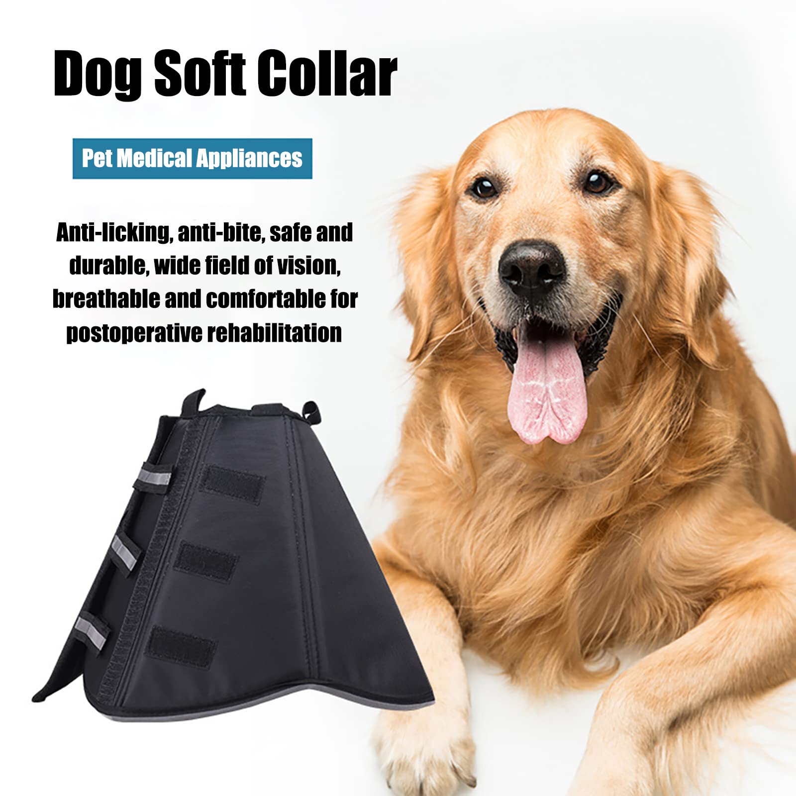 GabeFish Soft Adjustable Dog Recovery Collar (Flower Cone) - Post-Surgery E-Collar for Small, Medium & Large Dogs - Comfortable Black X-Large Size - Perfect for Wound Protection & Healing After Spay/Neuter Surgery
