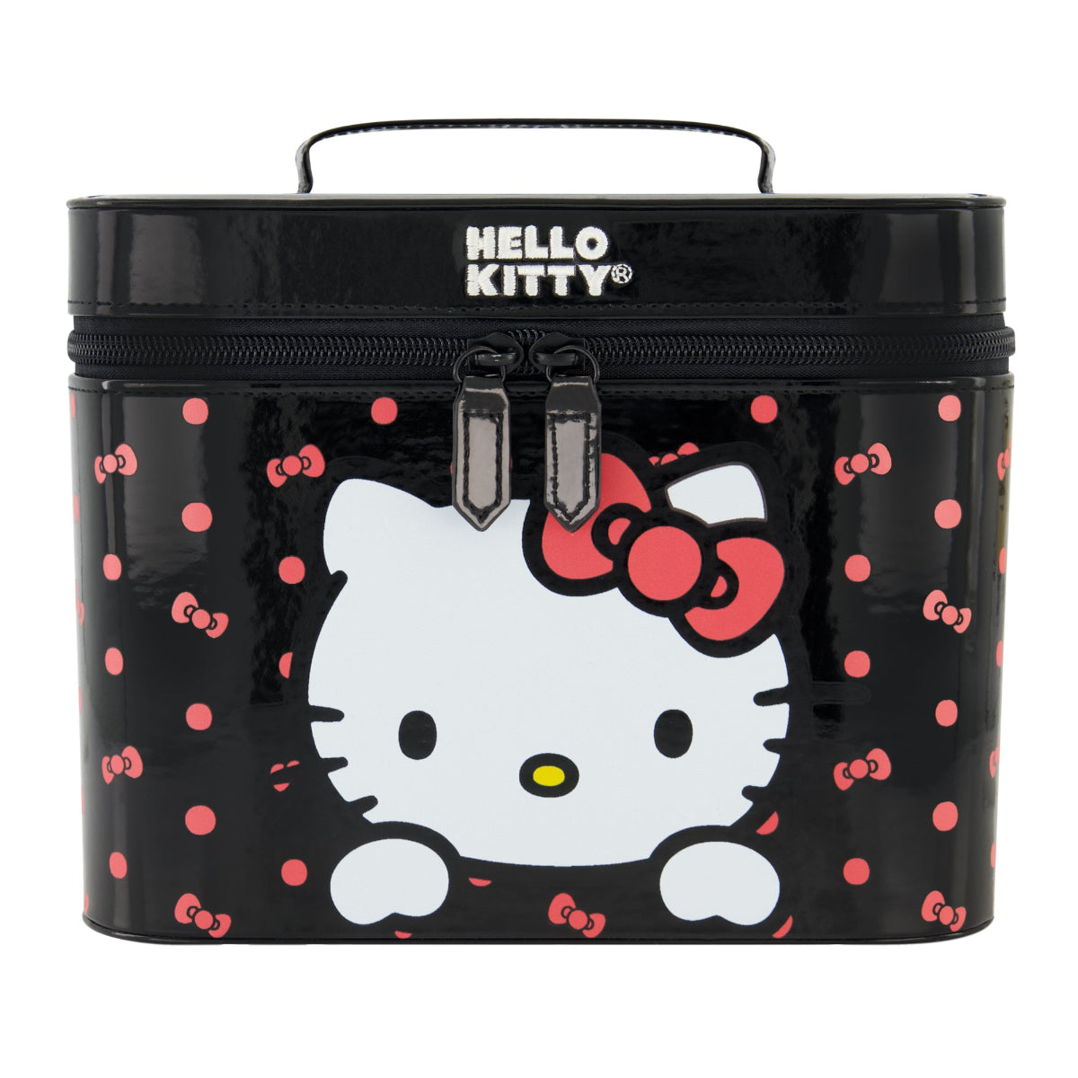 Sanrio Hello Kitty Black Cosmetic Bag with Mirror - Cute Travel Makeup Pouch for Women & Girls - Perfect for School, Travel, and Daily Use