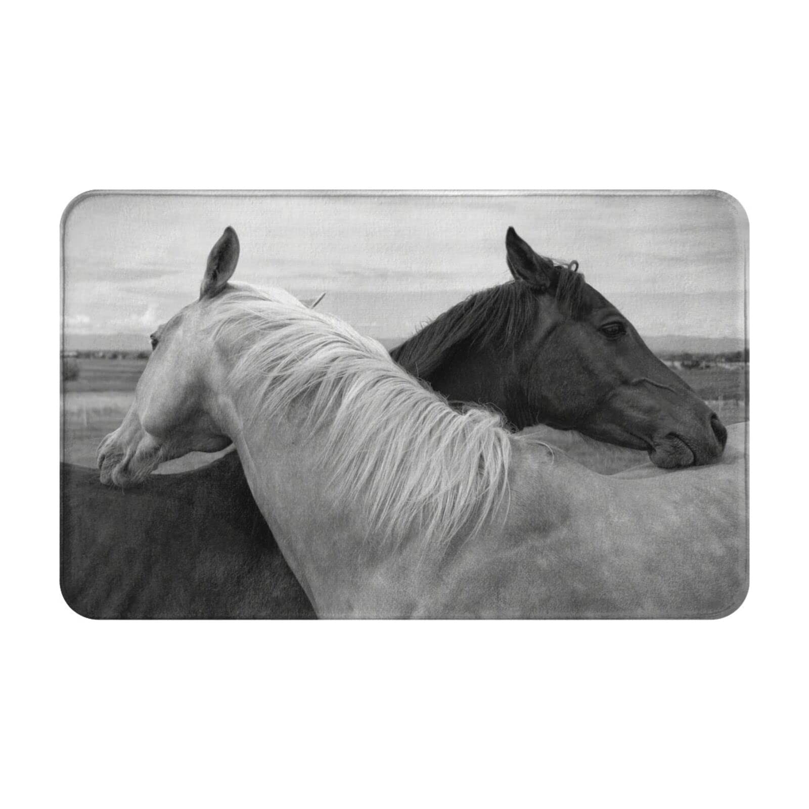 White and Black Horse Print Area Rug - Non-Slip Indoor Outdoor Carpet for Living Room, Bedroom, Bath Mat, Doormat - Home Decor Floor Mat for Entryway, Patio & High Traffic Areas