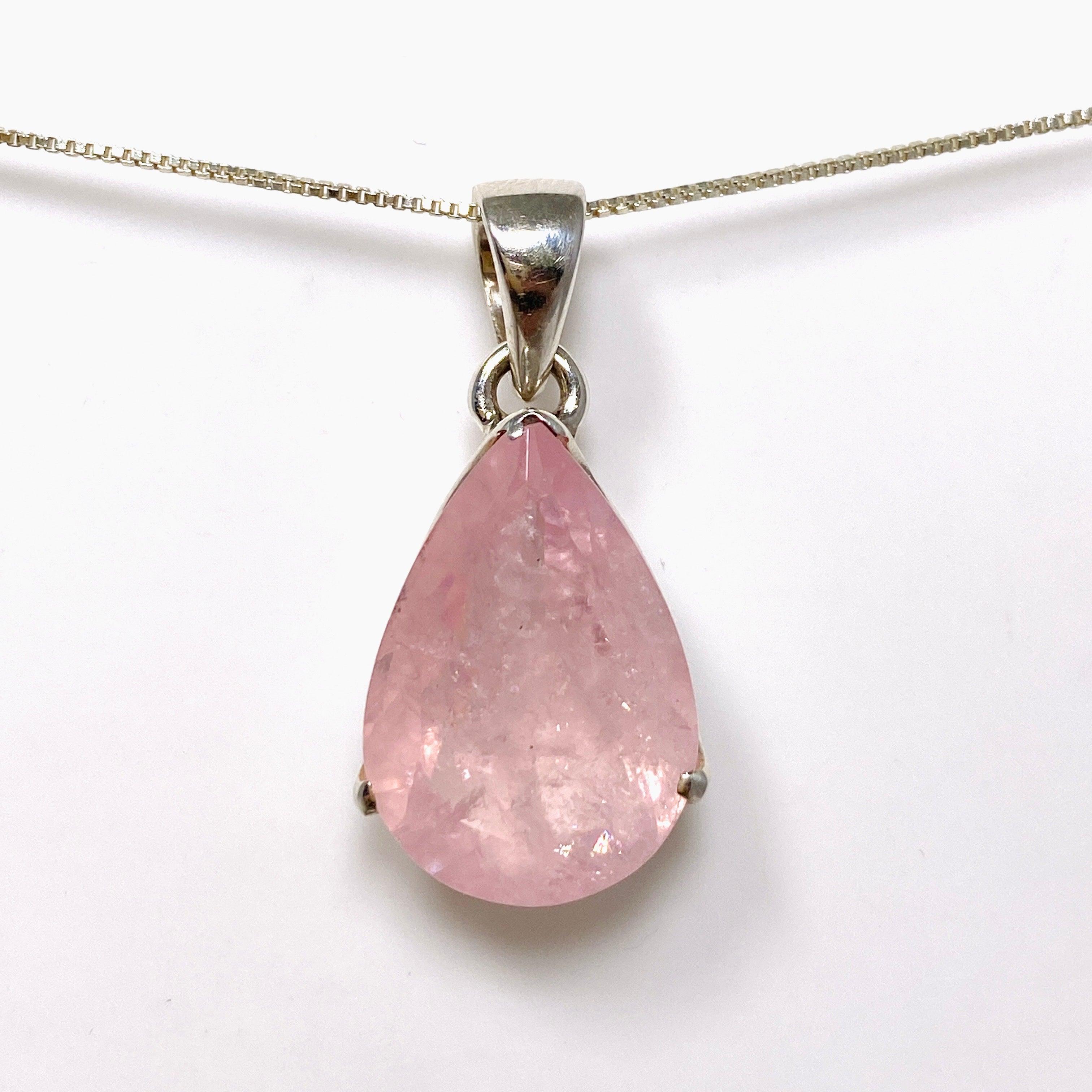 Morganite Faceted Teardrop Pendant Necklace PPGJ680 - Elegant Rose Quartz Jewelry for Women, Perfect for Weddings, Anniversaries & Special Occasions