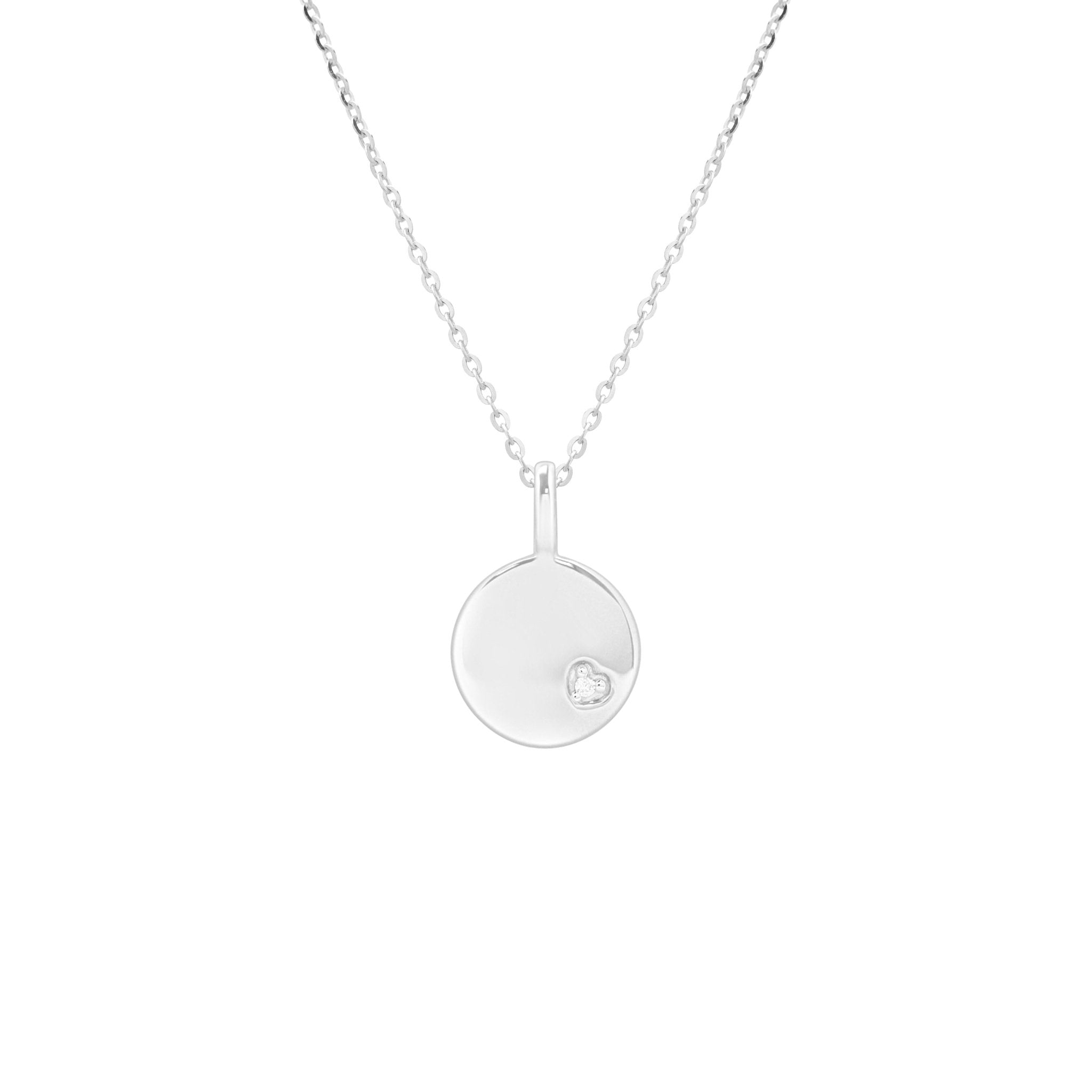 14k White Gold Diamond Heart Disc Pendant Necklace for Women - Elegant Valentine's Day Gift, Anniversary Jewelry & Everyday Wear