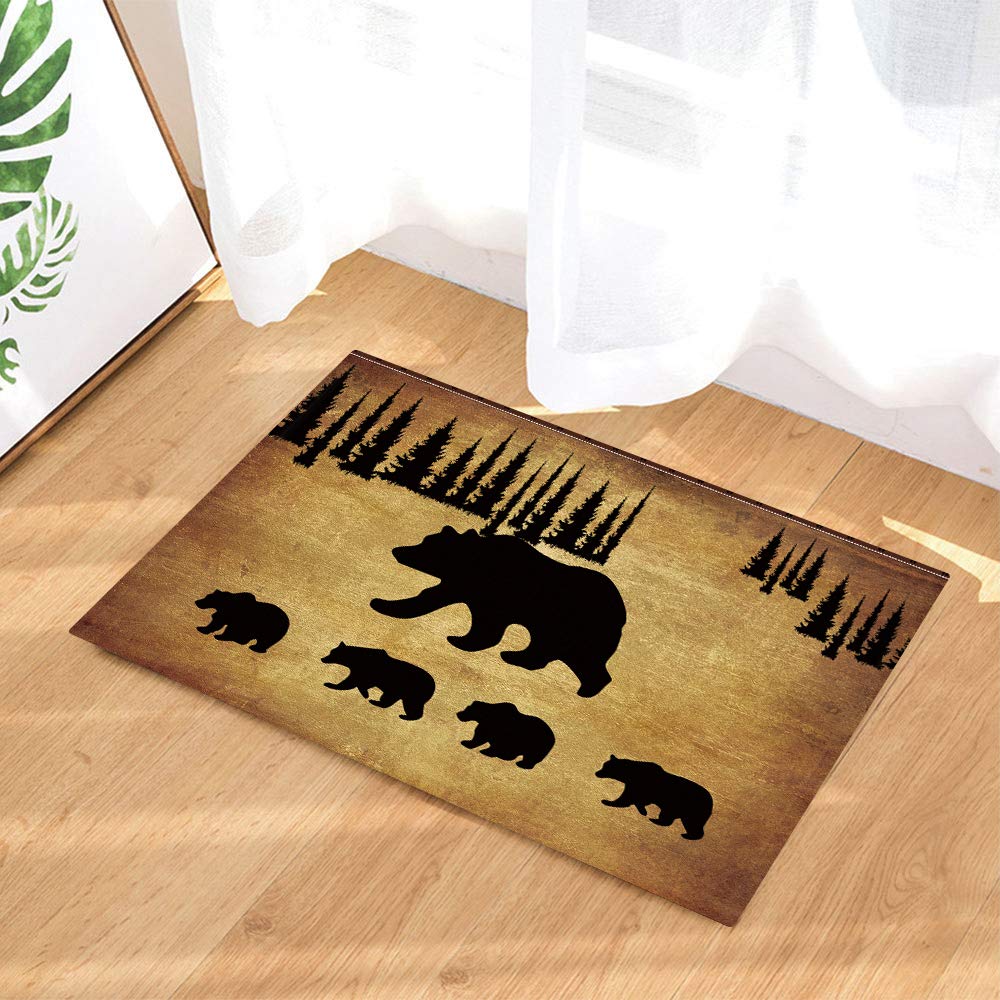 JAWO Black Bear Shower Curtain and Bath Mat Set - Rustic Cabin Decor with Animal Print, 69x70 Inch Fabric Shower Curtain & Bathroom Rug - Perfect for Cabin, Lodge, or Nature-Themed Bathroom Decor