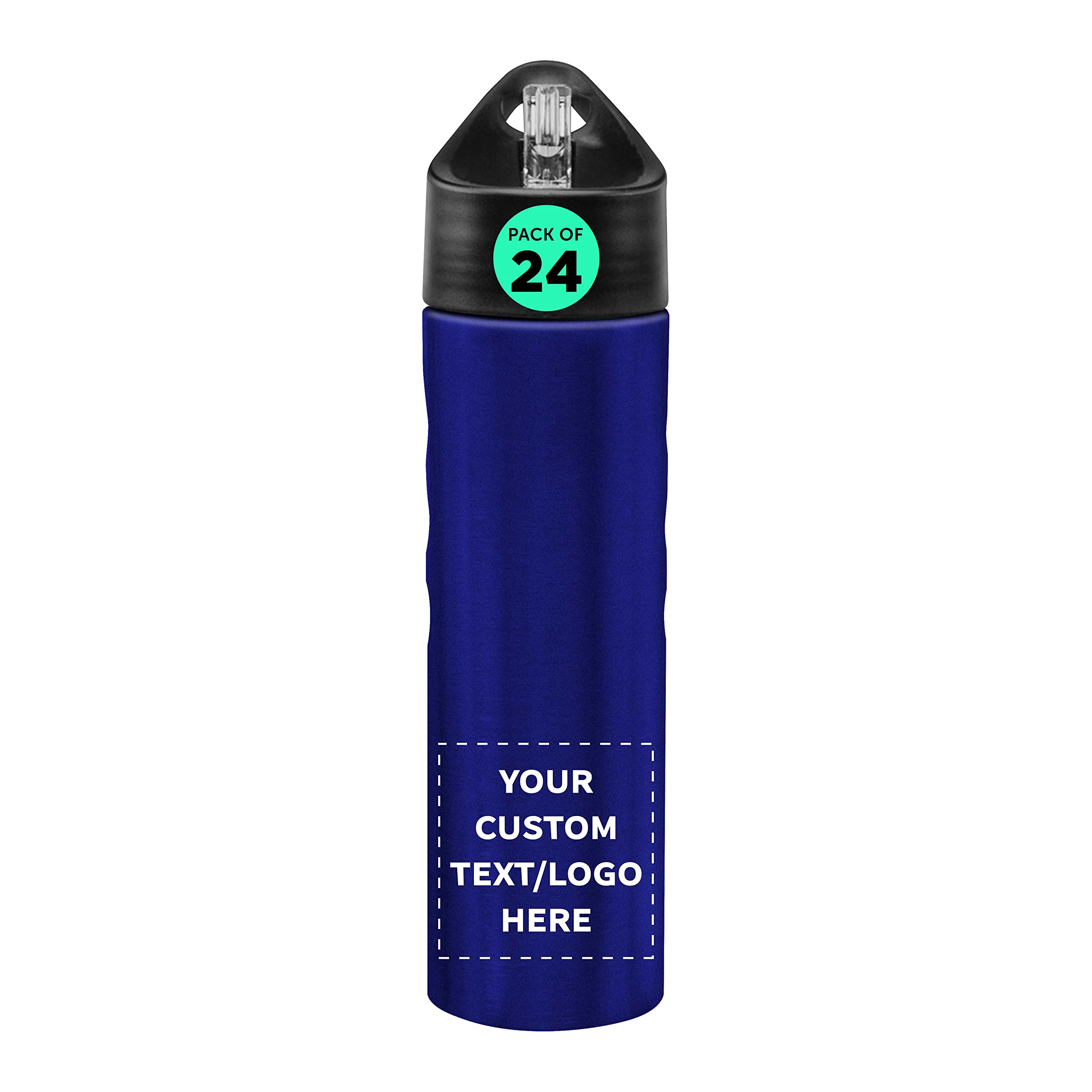 Custom Slim Stainless Steel Water Bottles 25oz (24 Pack) - Personalized Text & Logo - Reusable Gym & Sports Bottles - Bulk Pack - Blue - Perfect for Team Sports, Corporate Gifts & Fitness Enthusiasts