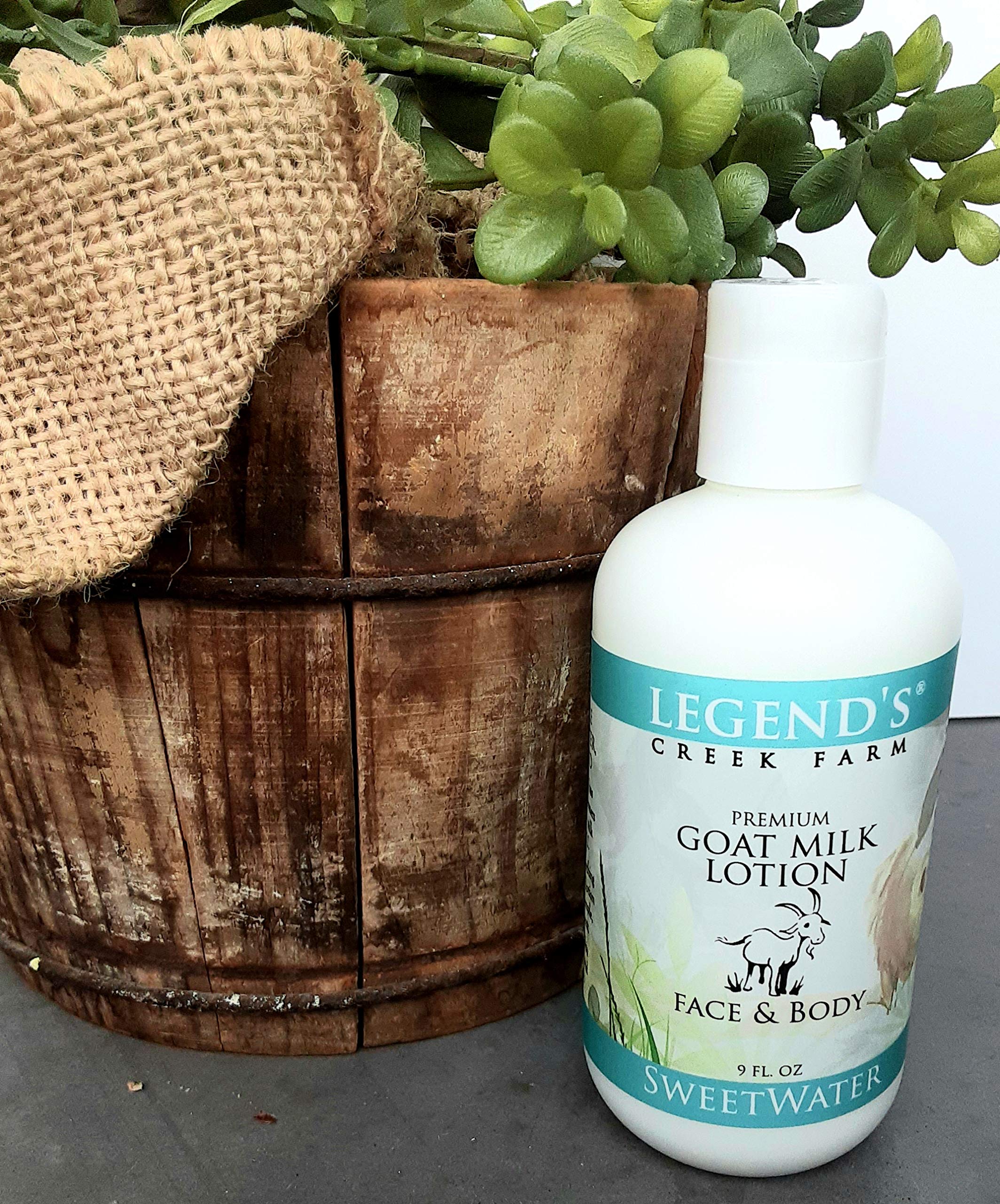 Legend's Creek Farm Goat Milk Lotion - Natural Moisturizing Body Lotion for Dry Skin, Hands & Face - 9 oz Hydrating Cream with Shea Butter, Sunflower Oil & Aloe Vera - Handmade in USA - Perfect for Daily Skincare, After Shower & Winter Dryness Relief
