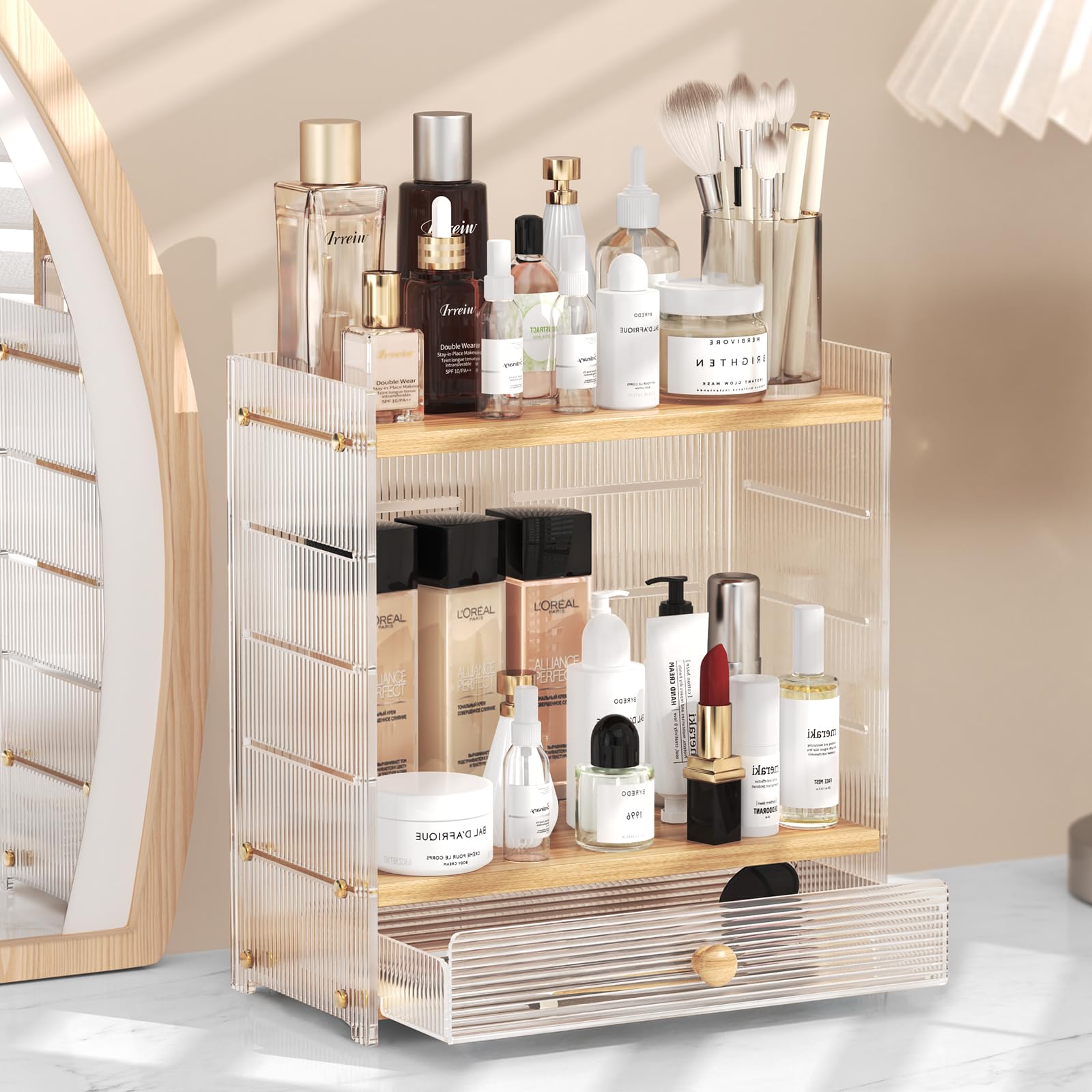 2-Tier Acrylic Bathroom Organizer with Adjustable Height - Countertop Makeup & Vanity Storage for Perfume, Cosmetics & Coffee Station - Perfect for Small Spaces & Clutter-Free Bathroom Organization