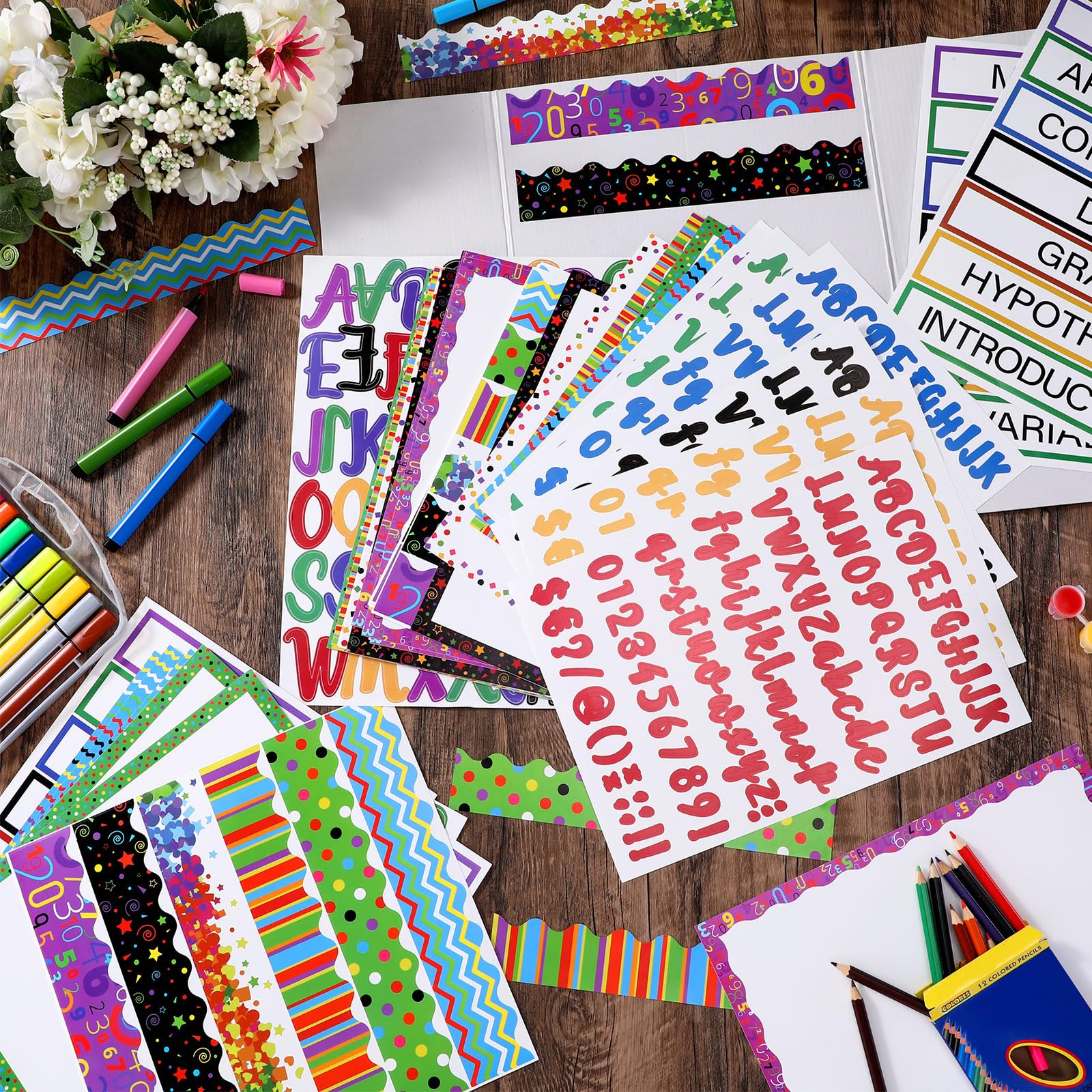 96 Pcs Science Fair Board Kit - Self-Adhesive Titles, Borders & Stickers for School Projects