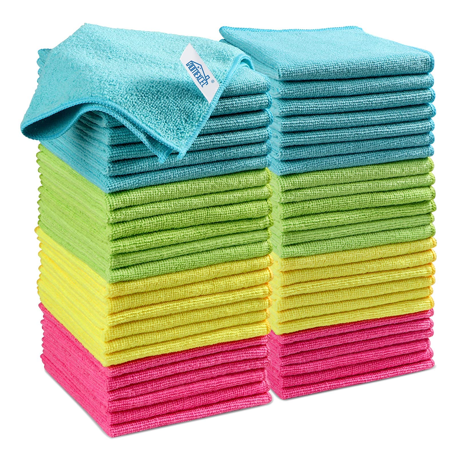 Premium Microfiber Cleaning Cloths 50-Pack - 4 Colors for Home & Car Care