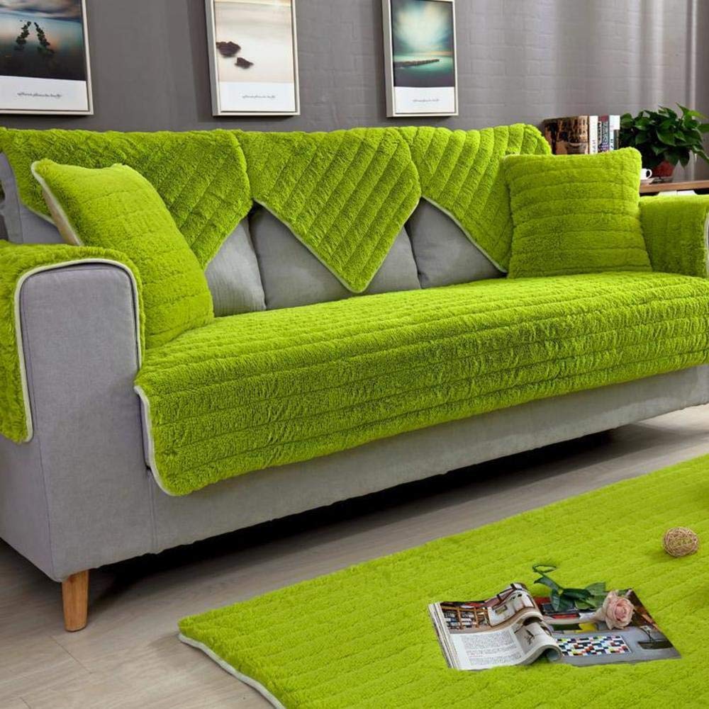 Nileco Quilted Plush Sofa Slipcover - Thick Winter Furniture Protector, Anti-Slip Sectional Couch Cover for Living Room - Green 90x160cm (35x63inch) - Perfect for Cozy Winter Nights & Home Decor Upgrade
