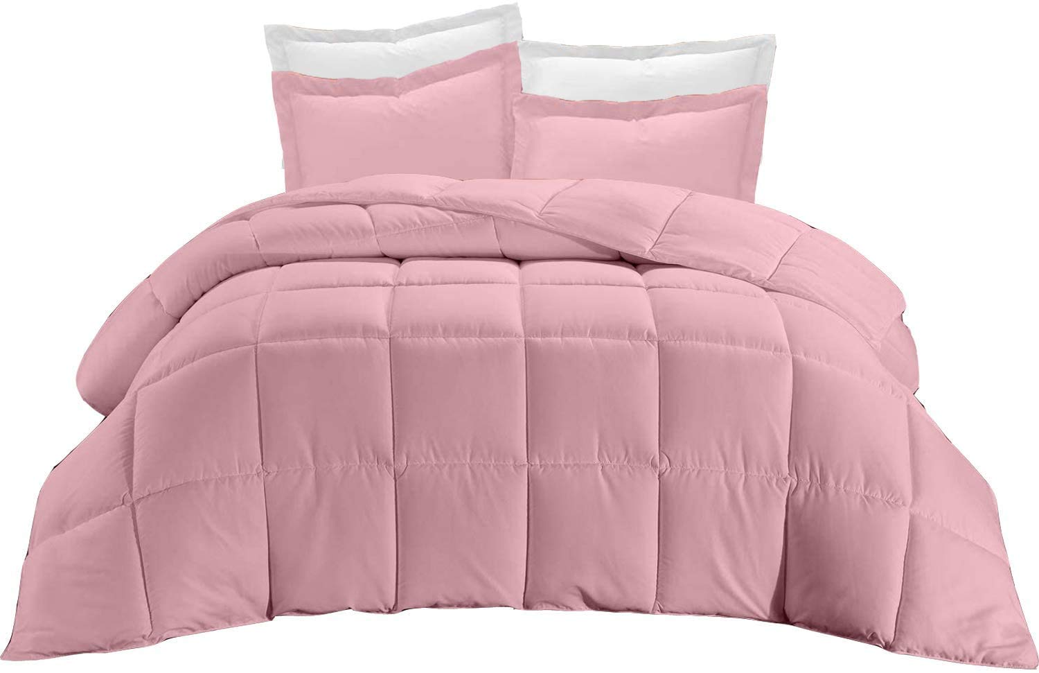 Premium 3-Piece Comforter Set - Ultra Soft All-Season Down Alternative Bedding with 2 Pillow Shams | Quilted Duvet Insert | Machine Washable (Oversized King, Pink) for Cozy Bedroom Decor & Guest Room Essentials
