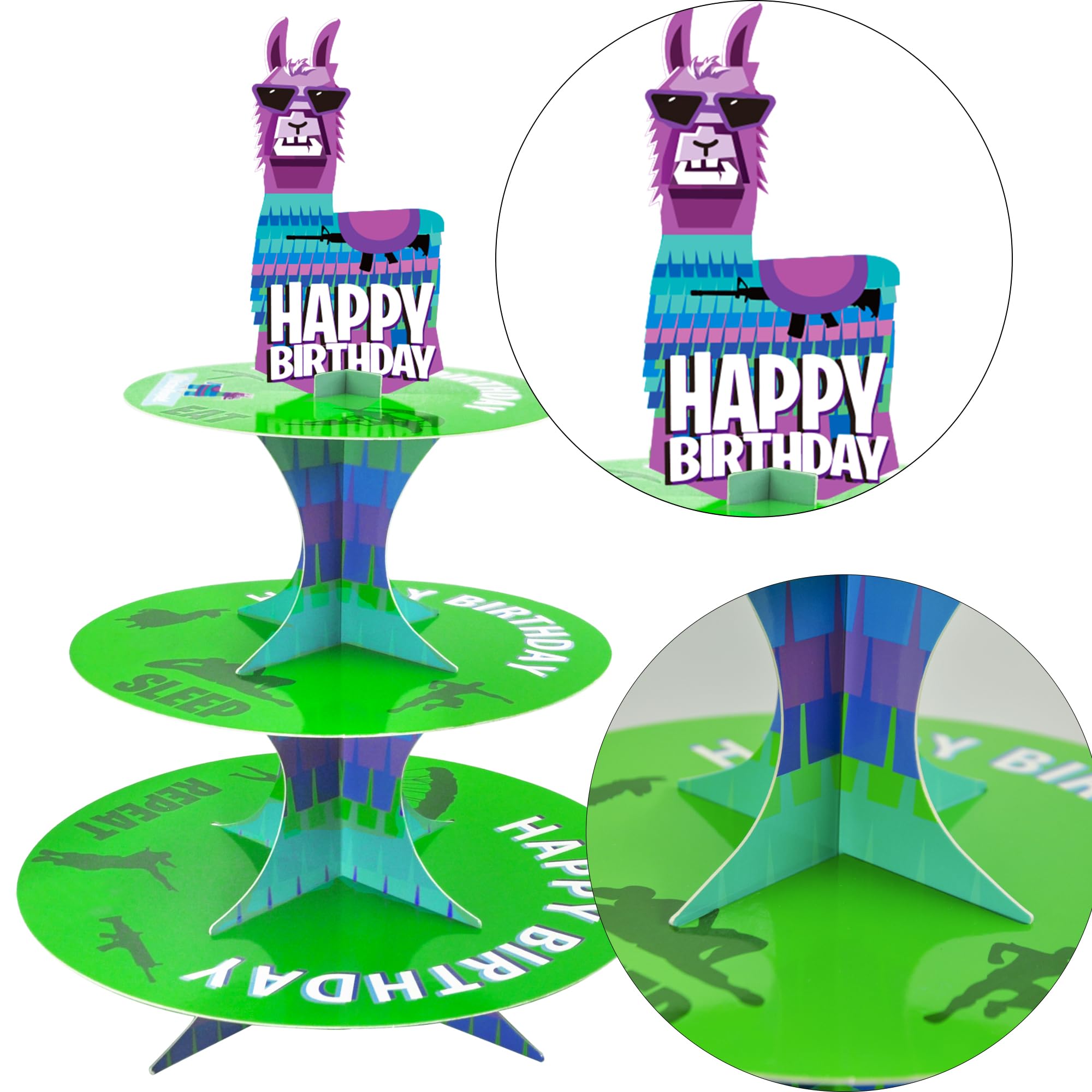 3-Tier Llama Video Game Cupcake Stand - Perfect for Gamer Birthday Parties, Tea Time & Game Night Decorations