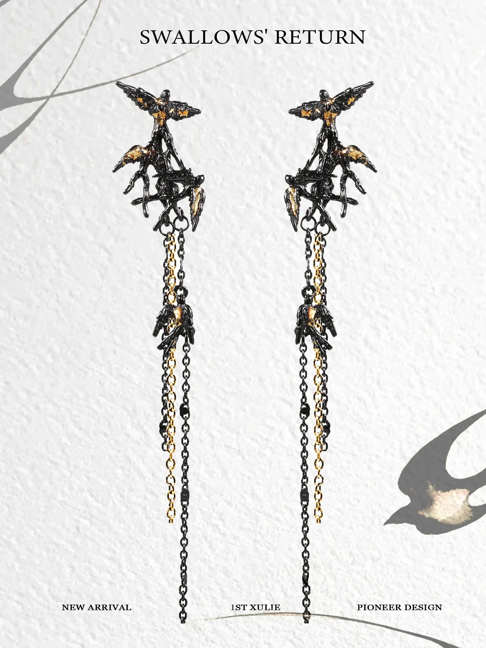 18K Gold Plated Swallow Tassel Earrings with Gold Leaf - Elegant Dangle Drop Earrings for Women | Perfect for Weddings, Parties & Special Occasions