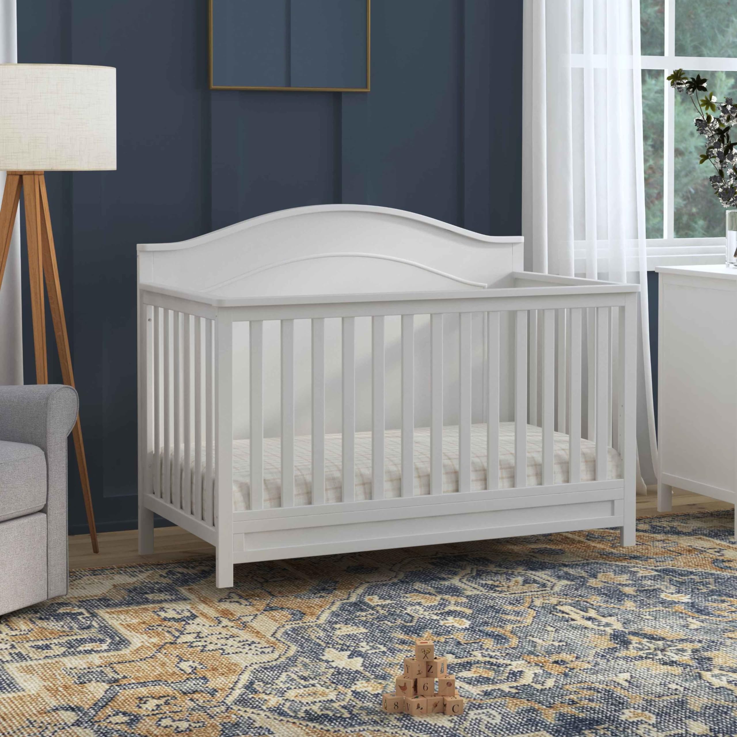daVinci Charlie 4-in-1 Convertible Baby Crib - GREENGUARD Gold Certified, Converts to Toddler Bed, Daybed & Full Bed - Adjustable Height White Wooden Nursery Furniture - Perfect for Newborn to Teen Bedroom & Daycare Use