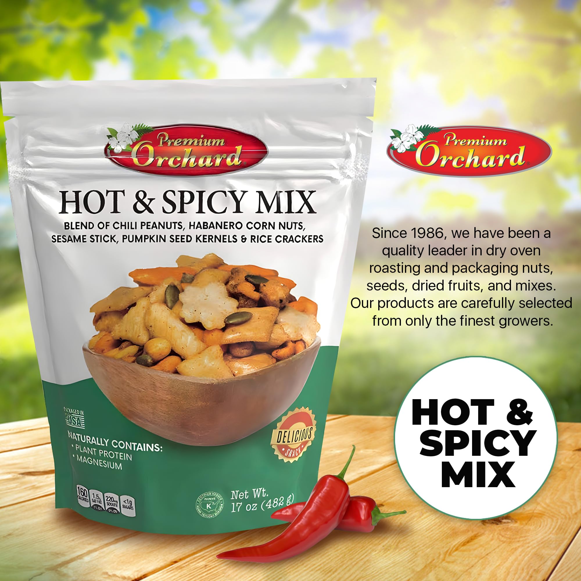 Hot & Spicy Mixed Nuts Snack Pack - Chili Peanuts, Habanero Corn Nuts, Sesame Sticks, Pumpkin Seeds & Rice Crackers | Gluten Free, Non-GMO Healthy Snacks | 17oz Resealable Bag | Perfect for Office, Travel & Movie Nights