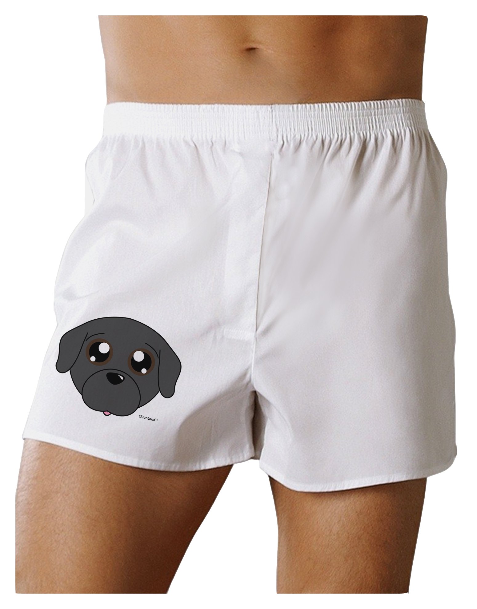 TOOLOUD Cute Pug Dog Print Boxer Shorts for Men - Soft Cotton Black Underwear with Funny Animal Design - Perfect for Sleepwear, Lounge Wear and Gifts