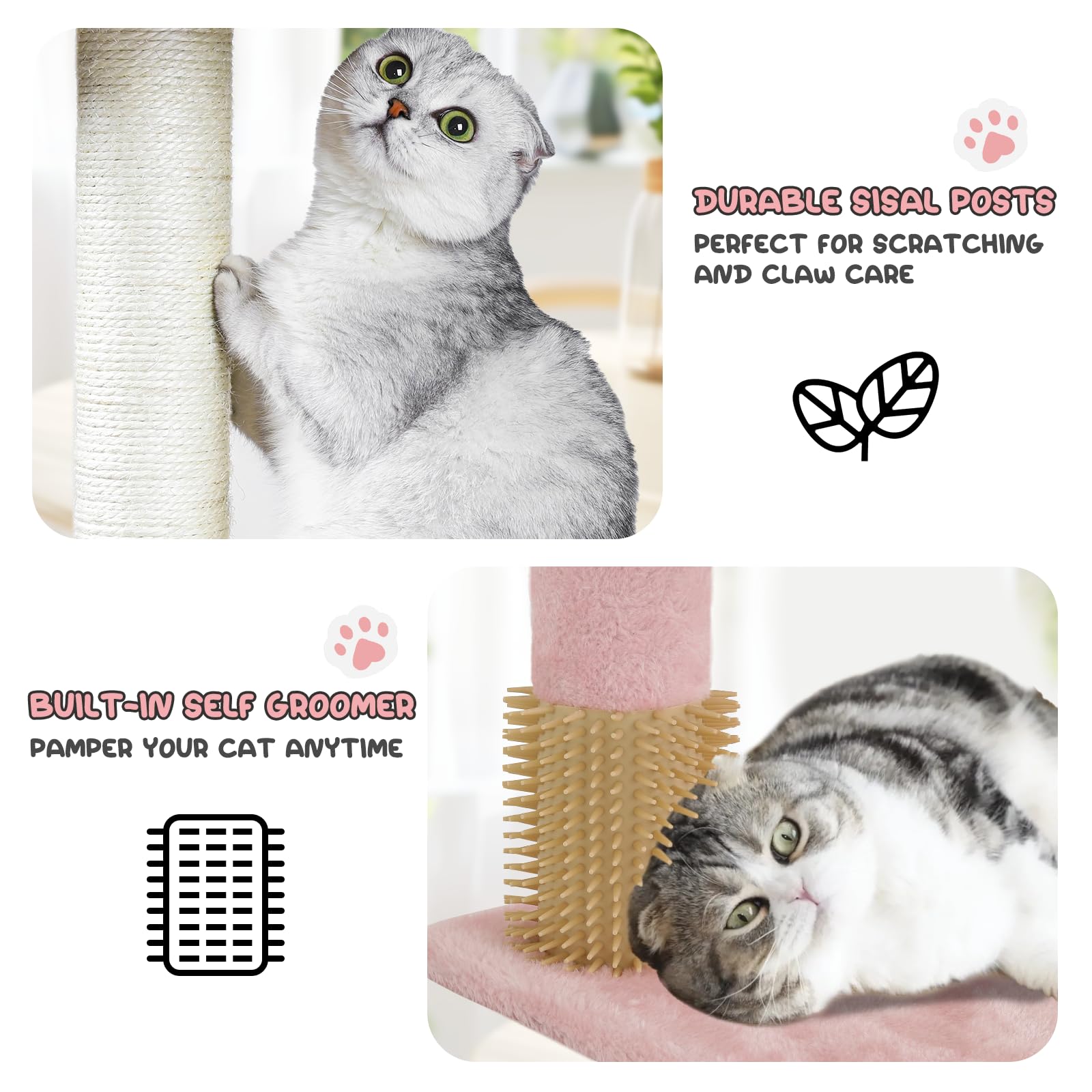 MoNiBloom 36 Inch Cat Tree Tower with Condo, Scratching Post & Sisal Board - Multi-Level Cat Climbing Furniture with Hammock for Indoor Cats (Soft Pink) - Perfect for Small Spaces, Apartments & Playful Kittens