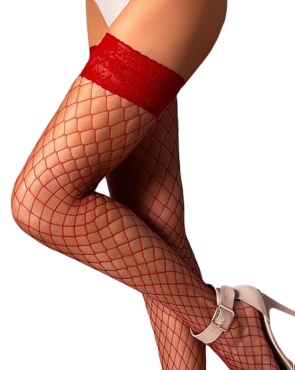 Mila Marutti Sexy Fishnet Thigh High Stockings for Women - Lace Top Fishnet Tights & Lingerie | Perfect for Date Night, Cosplay, and Boudoir Photography