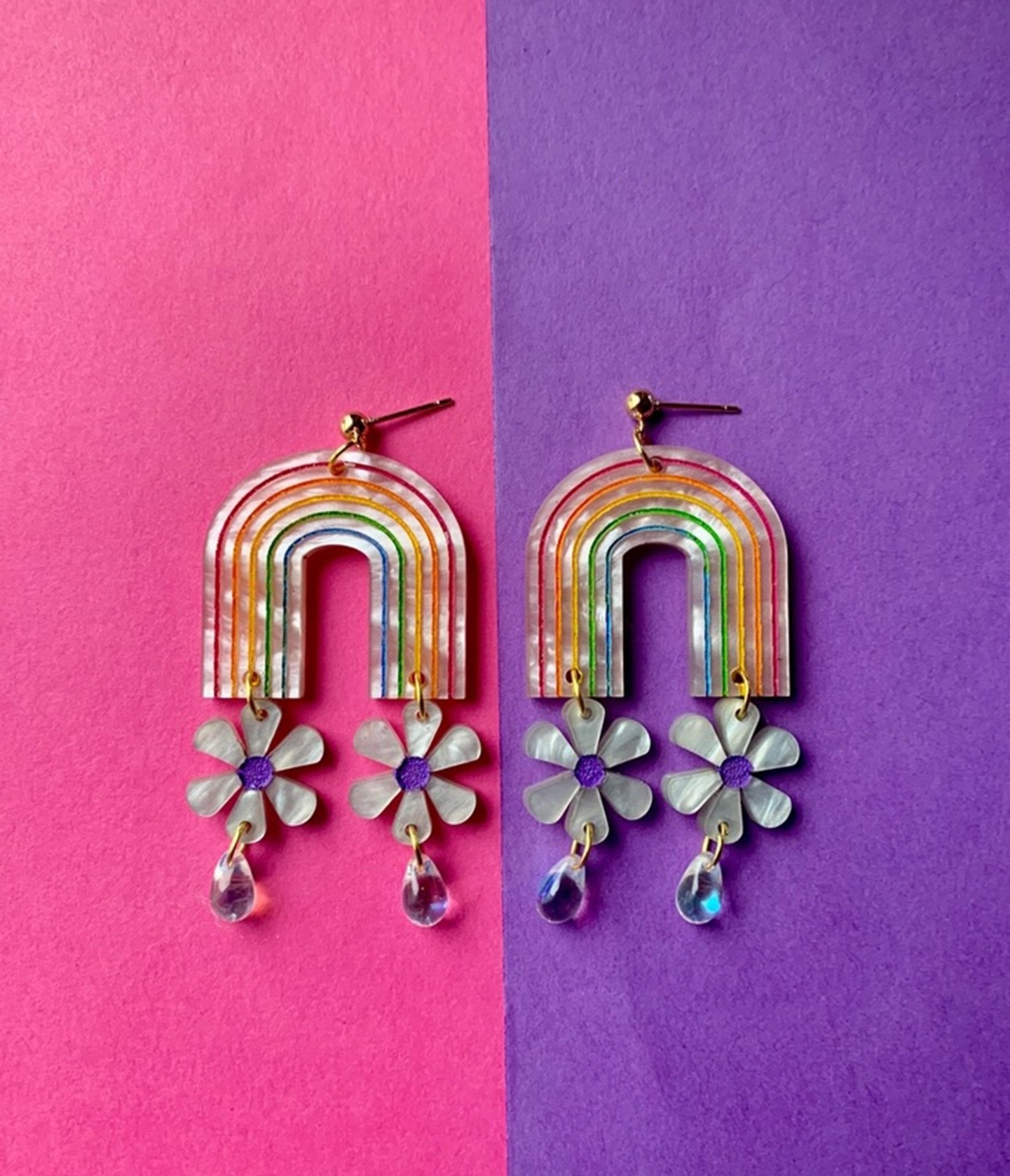 Rainbow Arch & Floral Earrings for Women - Colorful Bohemian Dangle Earrings for Party, Wedding & Everyday Wear