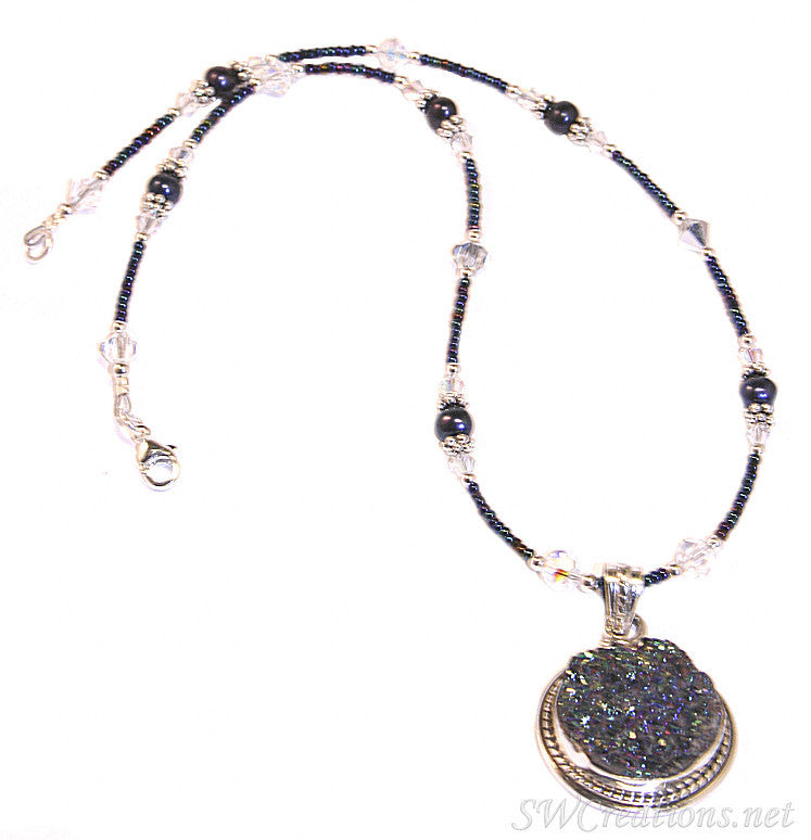 Blue Pearl Crystal Titanium Drusy Necklace for Women - Elegant Handmade Jewelry Gift for Birthday, Anniversary & Special Occasions