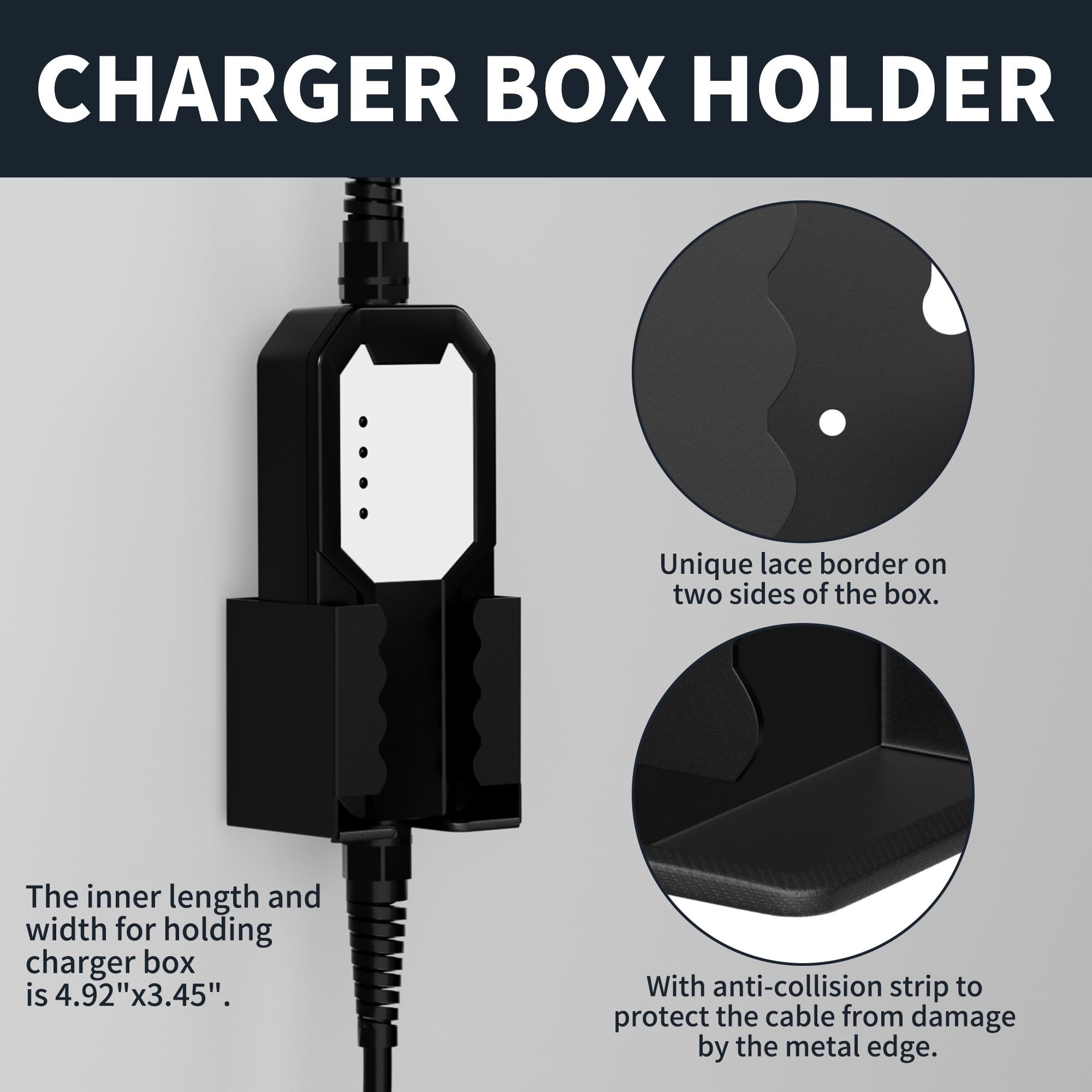 Joinfworld EV Charger Holder Wall Mount Kit - SAE J1772 Connector J-Hook & Charging Box Organizer for Electric Vehicles (Tesla, Nissan Leaf, Chevy Bolt) - Perfect for Home & Garage Charging Stations