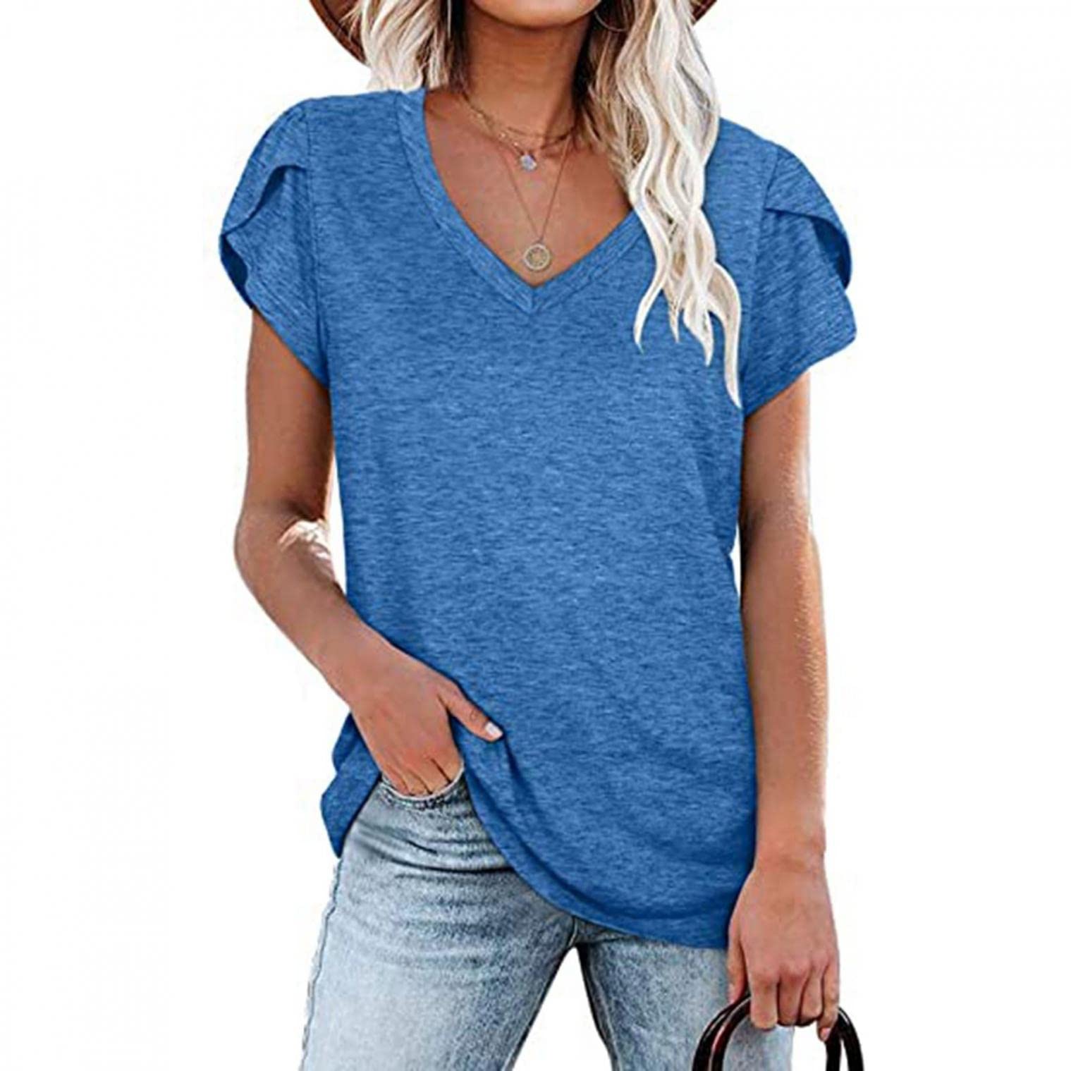 Gibobby Women's Ruffle Short Sleeve V-Neck T-Shirt - Casual Loose Fit Blouse for Everyday Wear, Summer Outfits & Office Casual Style