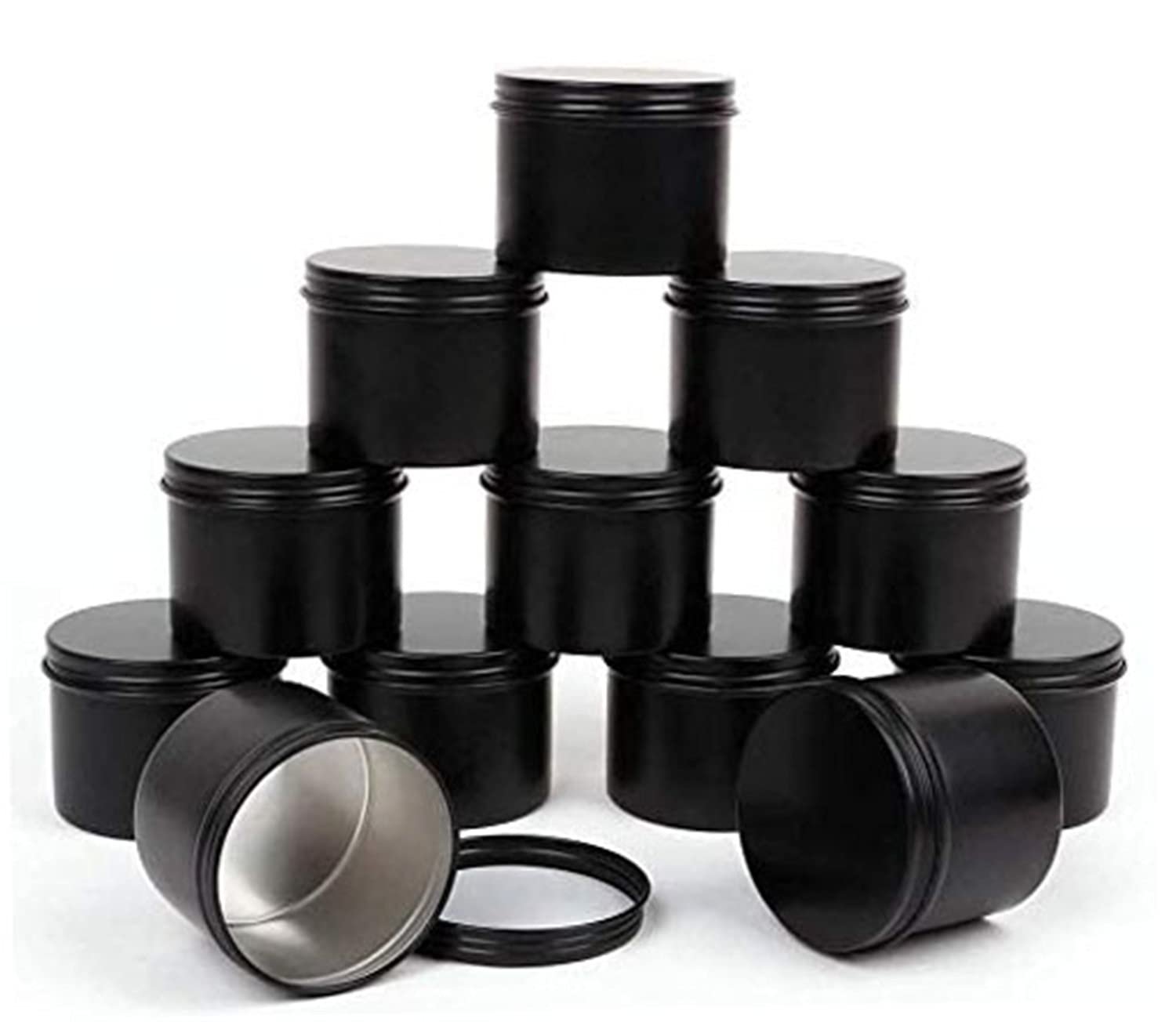 15 Pack 5oz Round Aluminum Tins with Screw Top Lids - Airtight Metal Containers for Cosmetic Samples, Spices, Tea, Candies & Food Storage - Perfect for Home Organization, DIY Gifts & Craft Supplies (Black)
