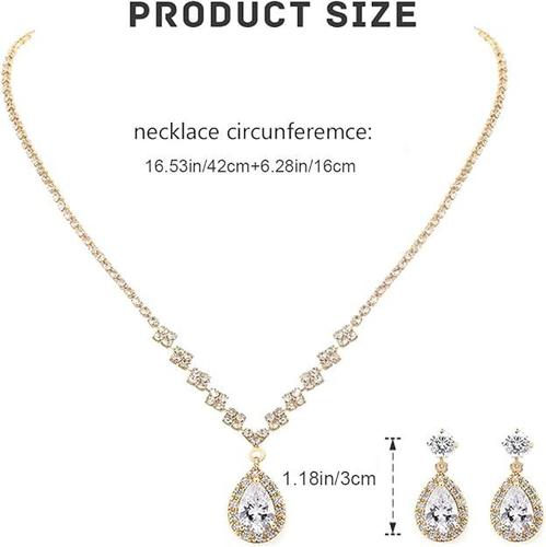 Unicra Bride Crystal Necklace & Earrings Set - Elegant Bridal Wedding Jewelry with Rhinestones | Perfect for Weddings, Prom, Anniversary & Formal Events
