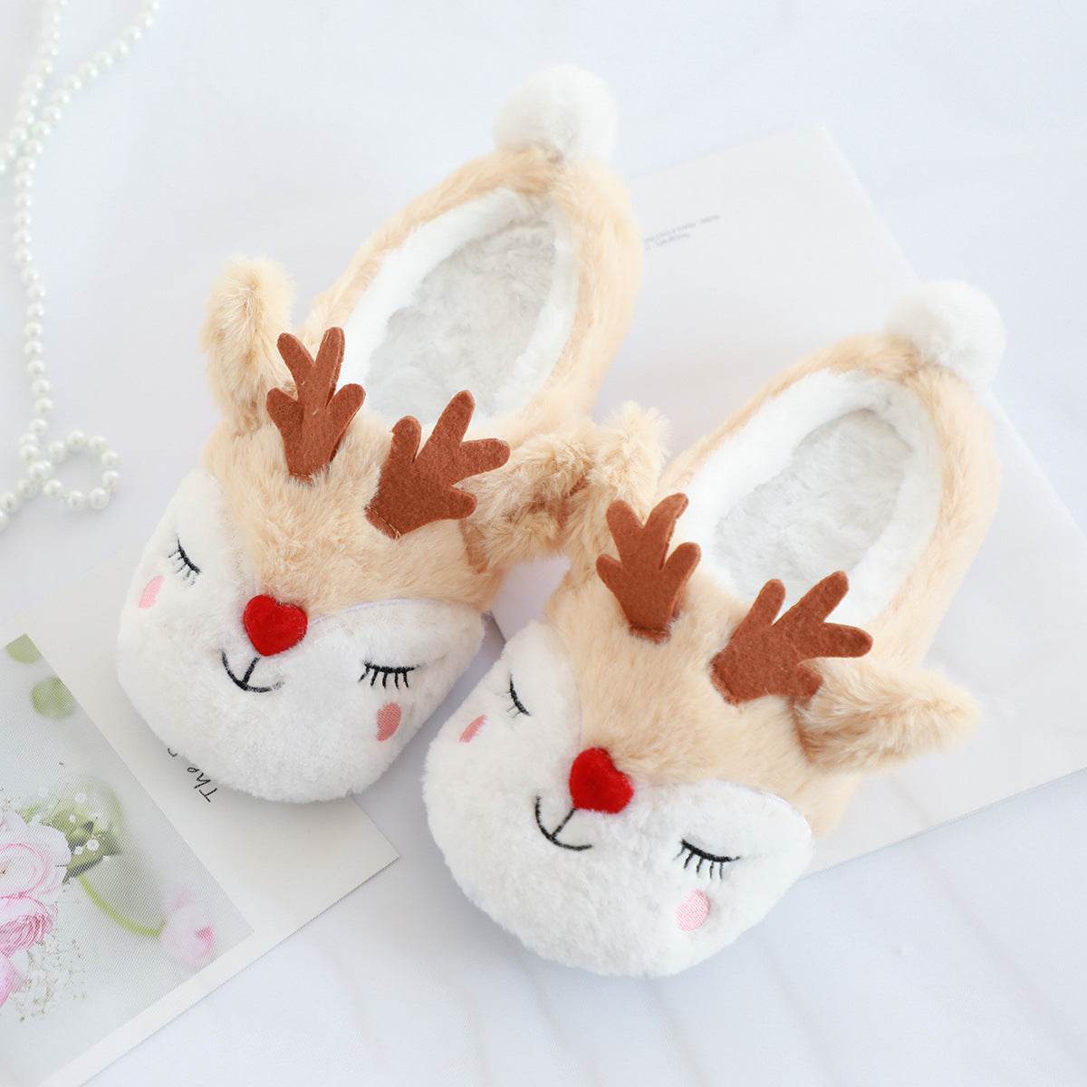 Snugglee Plush Reindeer Rudolf Indoor Slippers - Soft Christmas Themed House Shoes for Women & Men | Perfect for Holiday Gifts, Cozy Home Wear & Winter Comfort