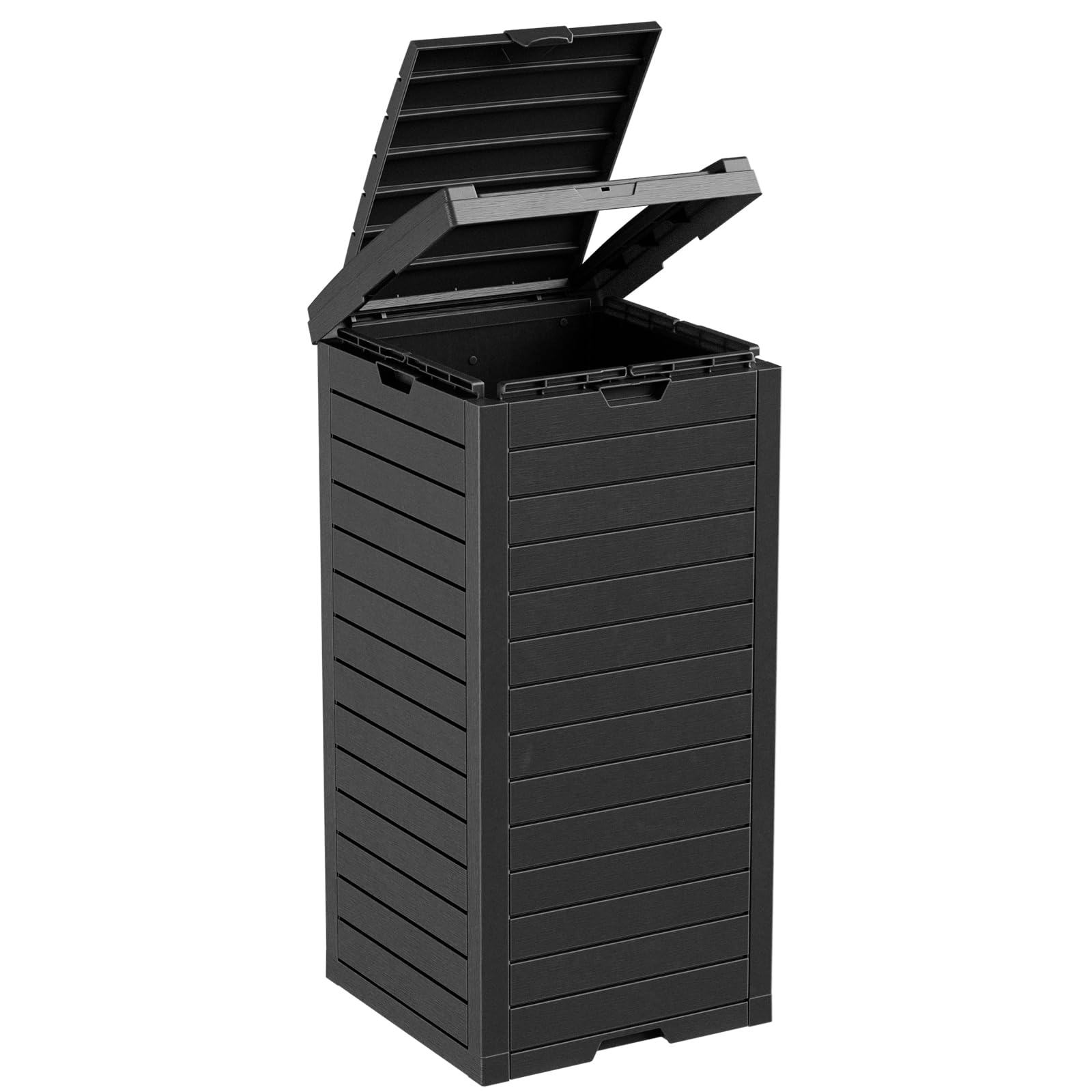Outdoor Trash Can with Lid - 31 Gallon Waterproof Resin Garbage Bin with Dual Lid Closure & Pull-Out Liquid Drawer - Heavy Duty for Patio, Backyard, Deck, Garden, Camping & Outdoor Events (Black)