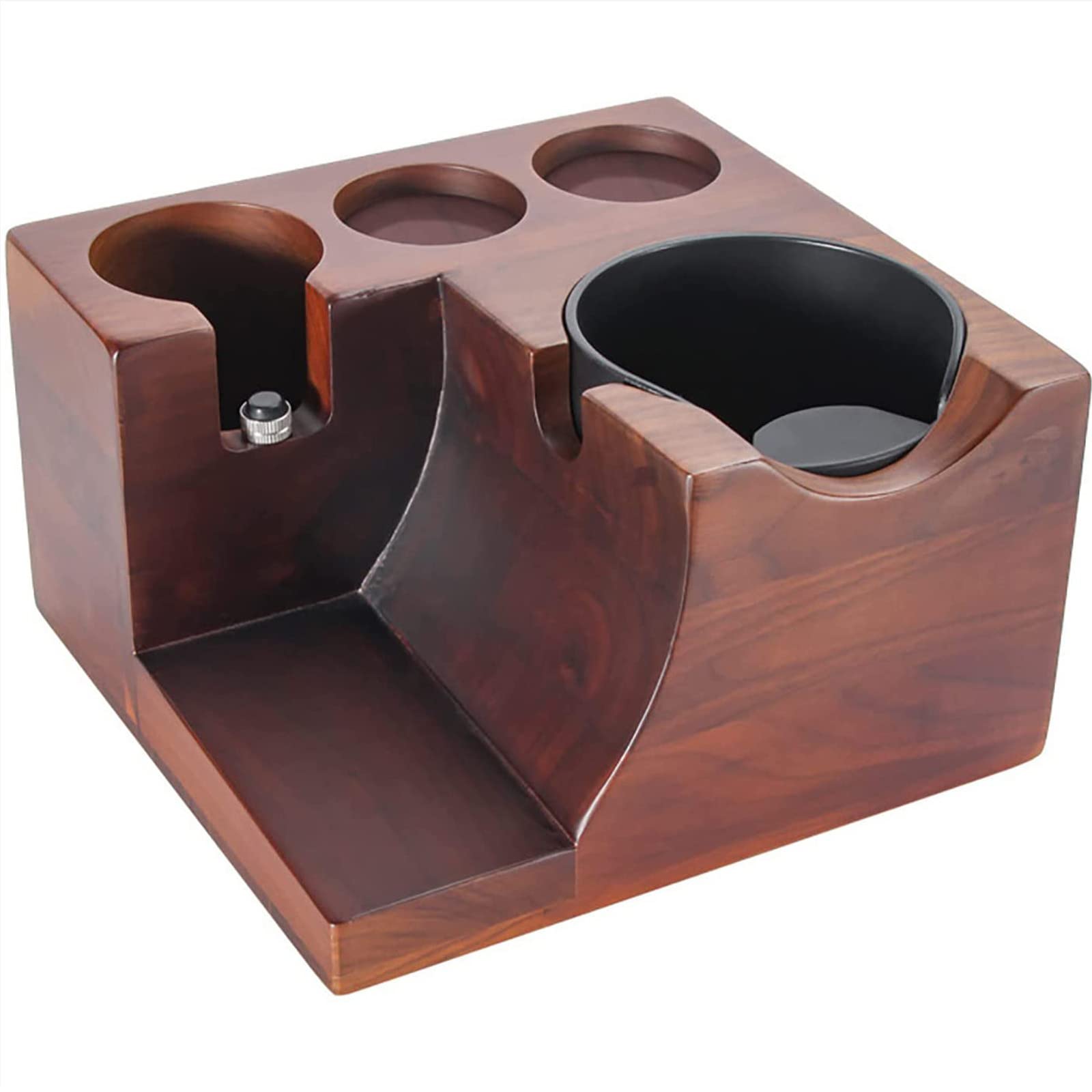 Premium 4-in-1 Coffee Filter Tamper Holder Set - Walnut Espresso Accessories for 51/53mm Portafilters | Includes Tamper, Holder, Press Pad & Grounds Bucket | Perfect for Home Baristas & Coffee Shops