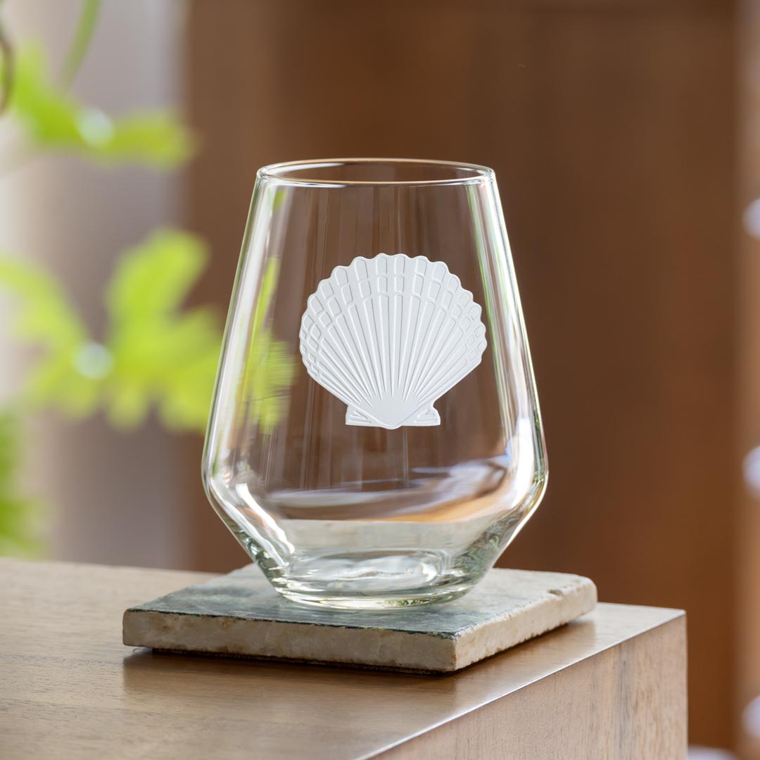 18oz Scallop Shell Stemless Wine Tumbler Glasses - Set of 12 | Perfect for Beach Parties, Wedding Favors & Outdoor Entertaining