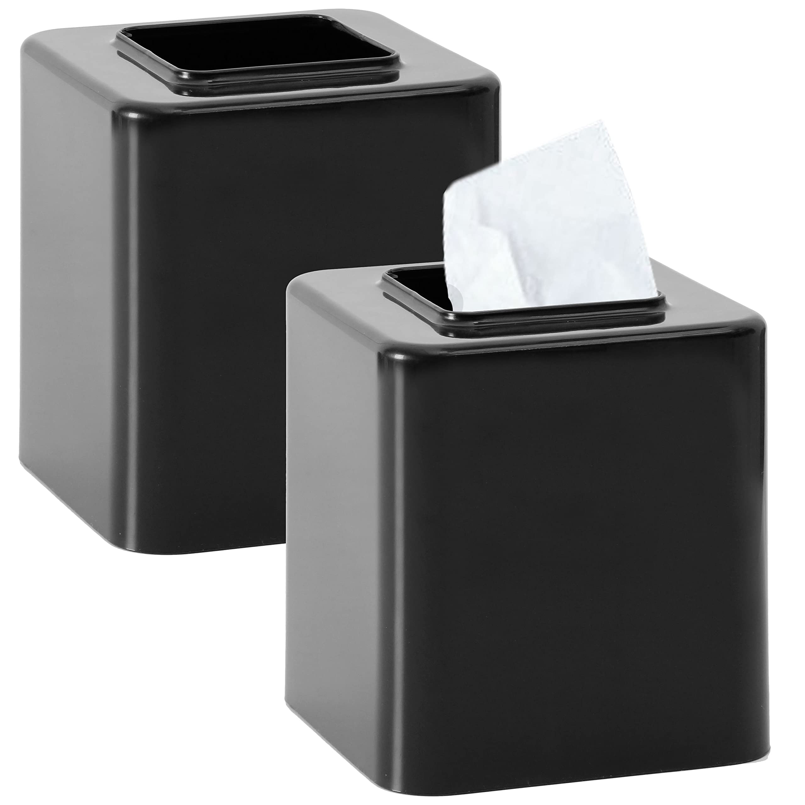 Youngever 2 Pack Black Plastic Square Tissue Box Cover Holder for Home Office Decor - Tissue Dispenser & Napkin Organizer for Living Room, Bedroom, Kitchen, Bathroom