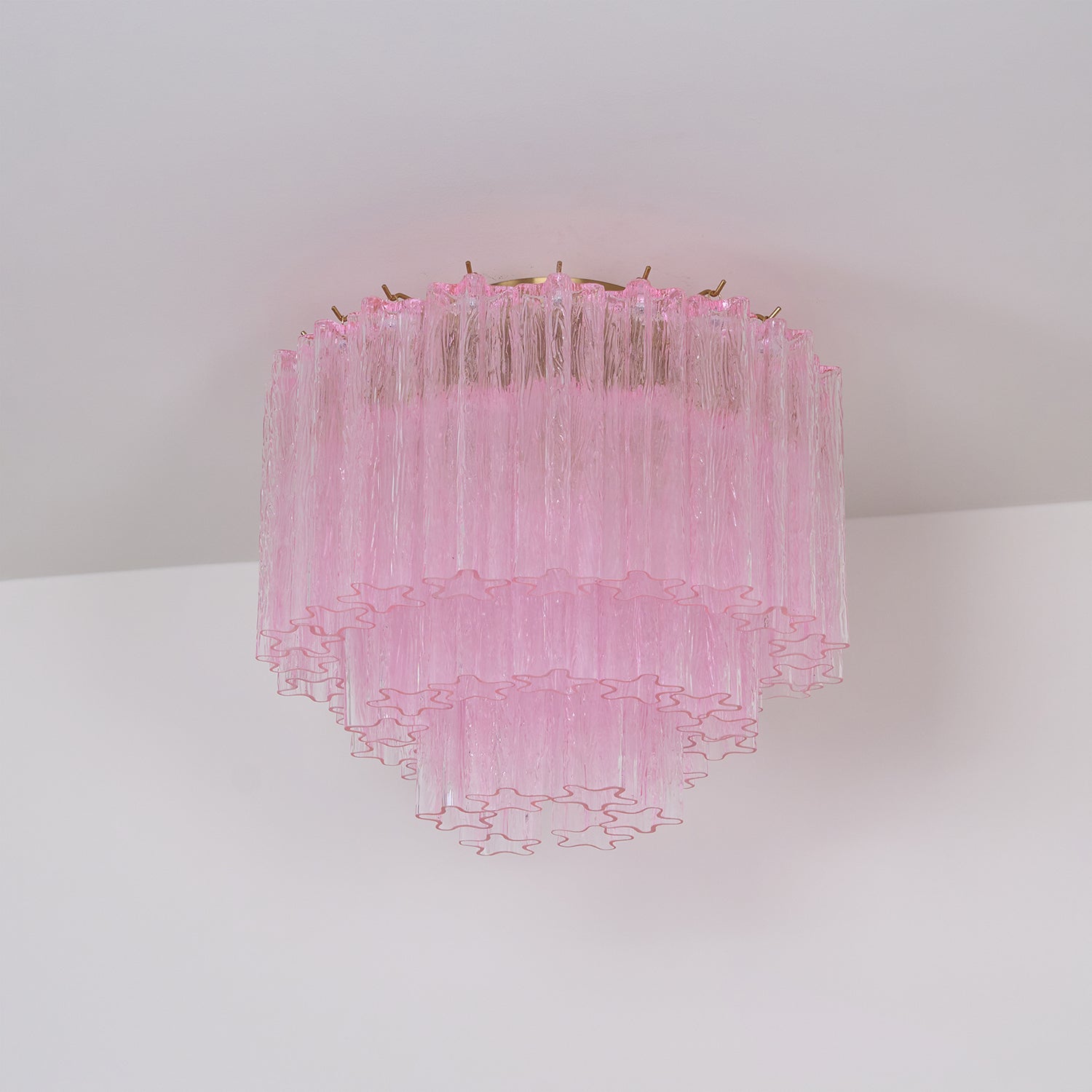 Murano Pink Glass Ceiling Light Fixture - Handcrafted Italian Glass Pendant Chandelier for Dining Room, Bedroom & Living Room Decor