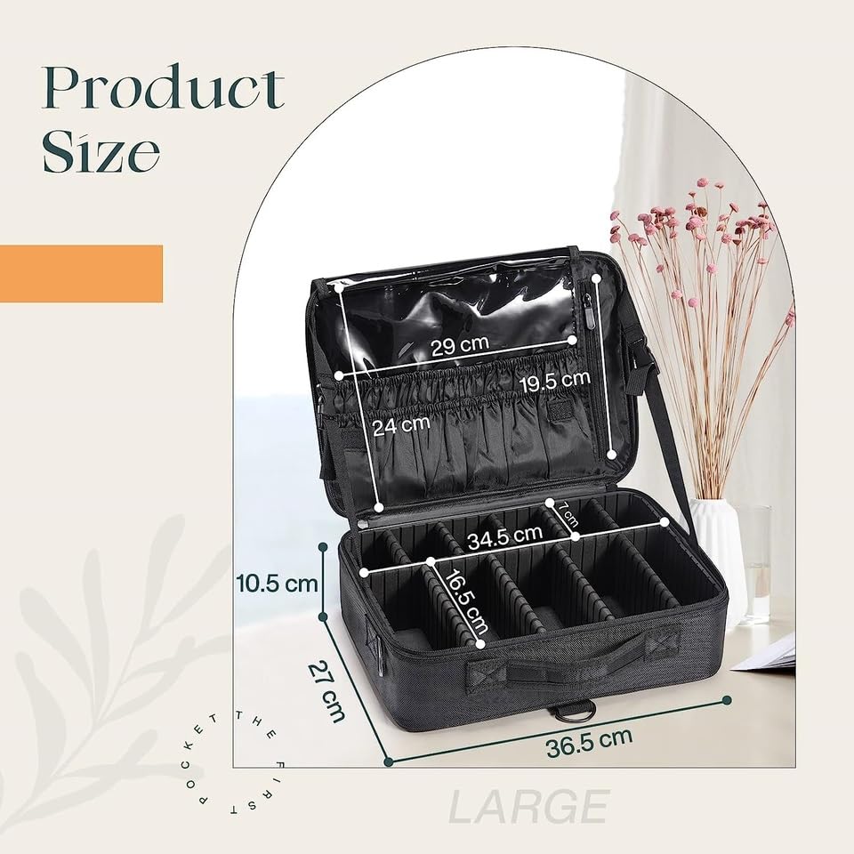 BLUSHIA Large Makeup Organizer Box 40cm x 30cm x 12cm - Cosmetic Storage Case with Brush Holder, Vanity Bag & Jewelry Organizer for Women | Perfect for Travel, Home Beauty Station & Gift Idea