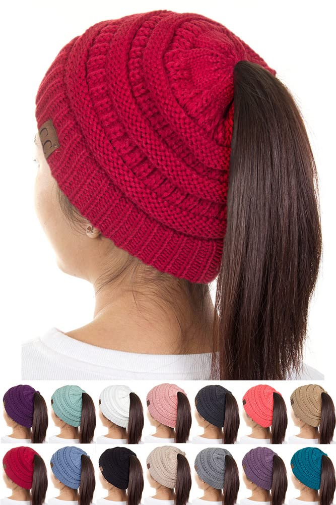 ScarvesMe Women's Ribbed Beanie Hat - Ponytail & Messy Bun Winter Knit Cap for Cold Weather | Perfect for Outdoor Activities, Running, and Casual Wear