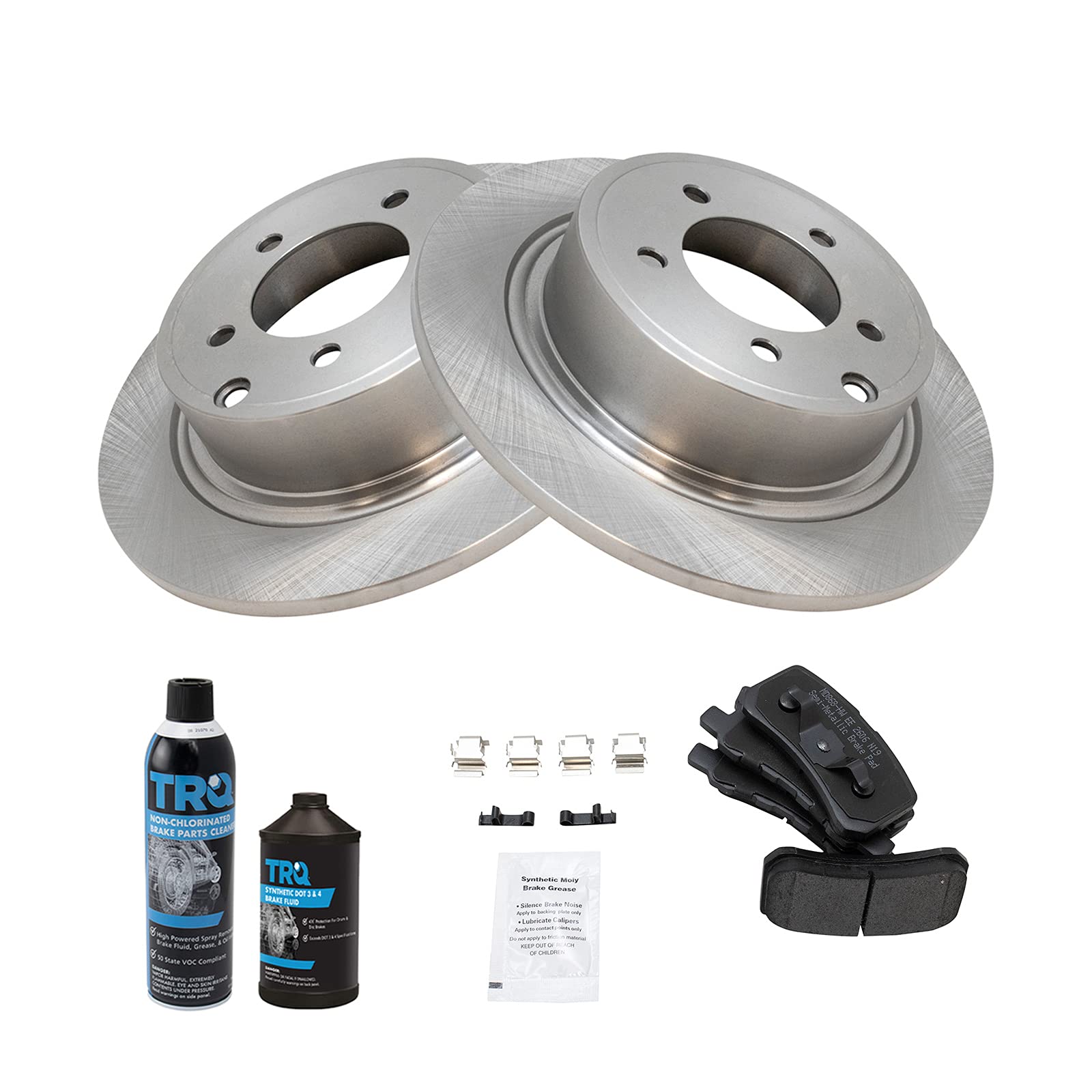 TRQ High-Performance Ceramic Rear Brake Pads & Rotors Set with Anti-Squeal Chemicals - Perfect for Daily Commuting, Highway Driving & Heavy-Duty Vehicles