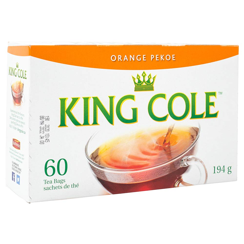 Premium King Cole Orange Pekoe Tea Bags (60 Count) - High-Quality Loose Leaf Black Tea for Daily Brewing, Iced Tea & Relaxation - Orange Pekoe Tea Box