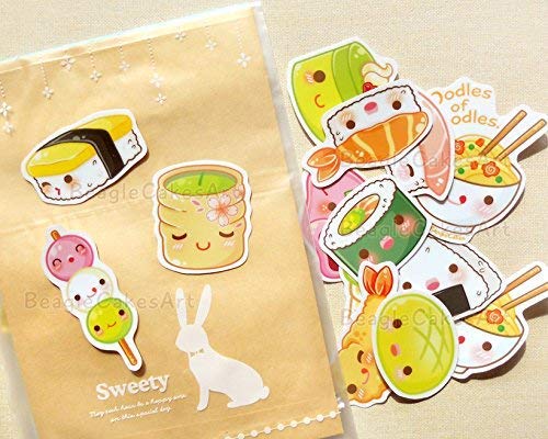 Japanese Food Stickers - Kawaii Ramen, Sushi & Mochi Vinyl Decals - Waterproof Planner & Laptop Stickers for Scrapbooking, Journals & Cute Stationery Collection
