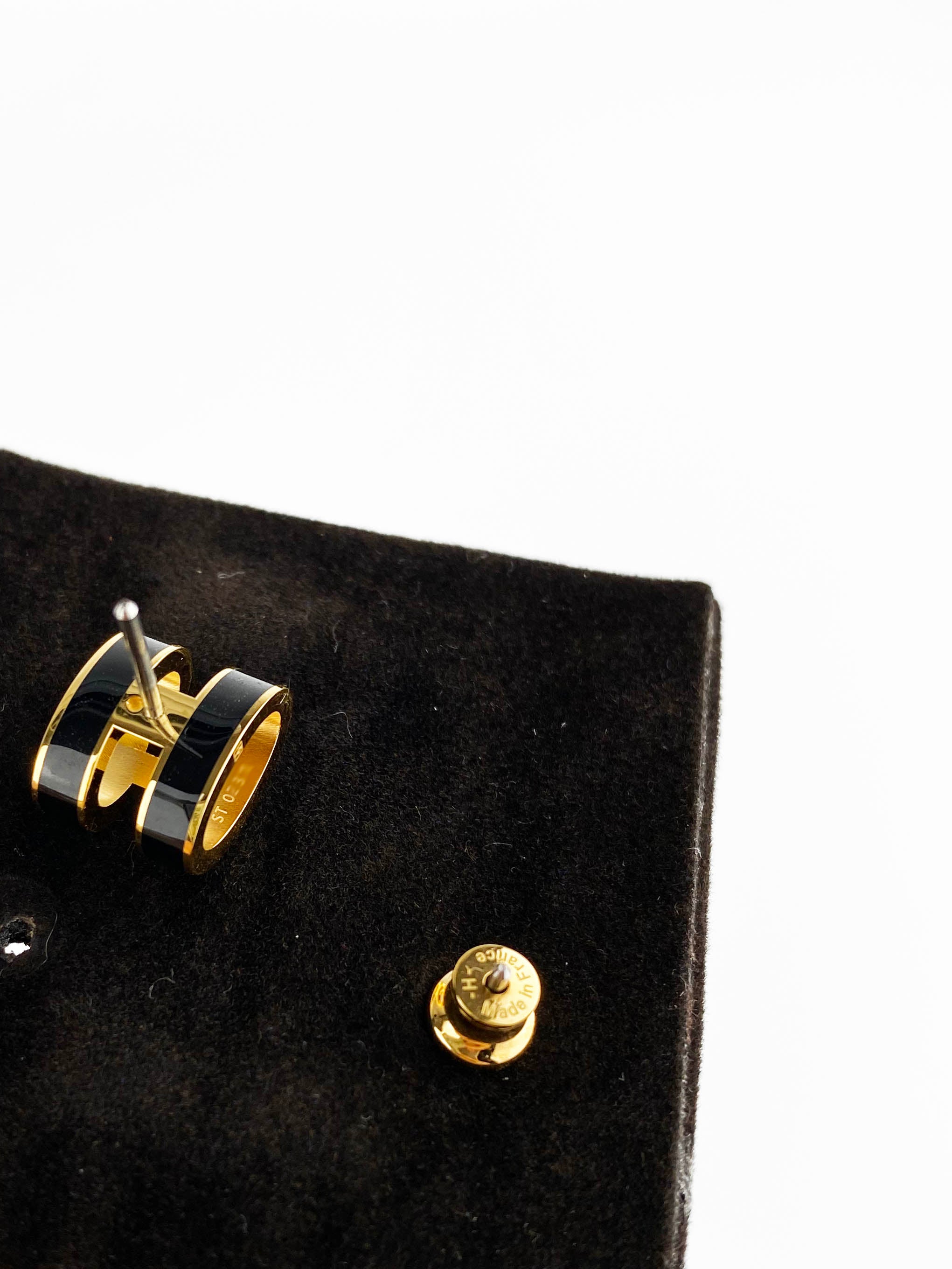 Hermes Black Pop H Earrings - Luxury Gold-Plated Hoop Earrings for Women | Perfect for Parties, Weddings & Everyday Elegance