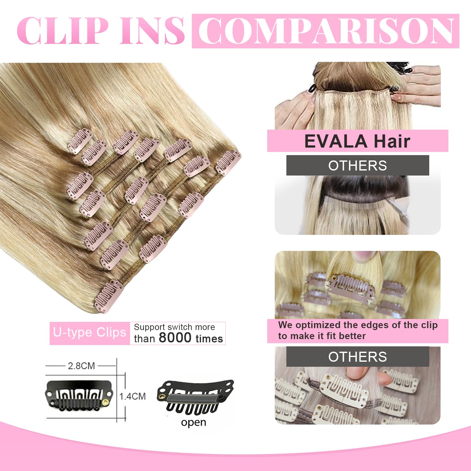 Evala Clip in Hair Extensions 7pcs 120g 20 Inch Real Human Hair - #P18/613 Ash Blonde Mix Bleach Blonde | Perfect for Parties, Weddings & Daily Styling