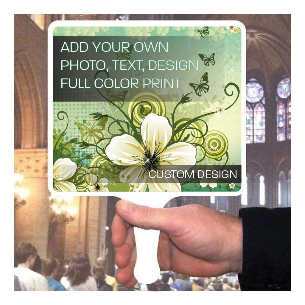 Custom Printed Church Fans - Personalized Handheld Waterproof Fans with Full Color Photo Print, 8x10.5 Inches, One Sided (108 Pack) - Perfect for Weddings, Baptisms, Church Events & Outdoor Gatherings