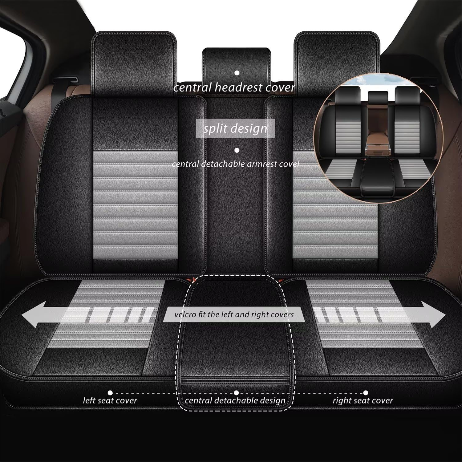 TTX LIGHTING Waterproof Faux Leather Car Seat Covers - Full Set 5 Seats for BMW 5 Series (2004-2025 Models) | Airbag Compatible Seat Protector | Gray & White | Perfect for Daily Commute, Road Trips & Family Protection