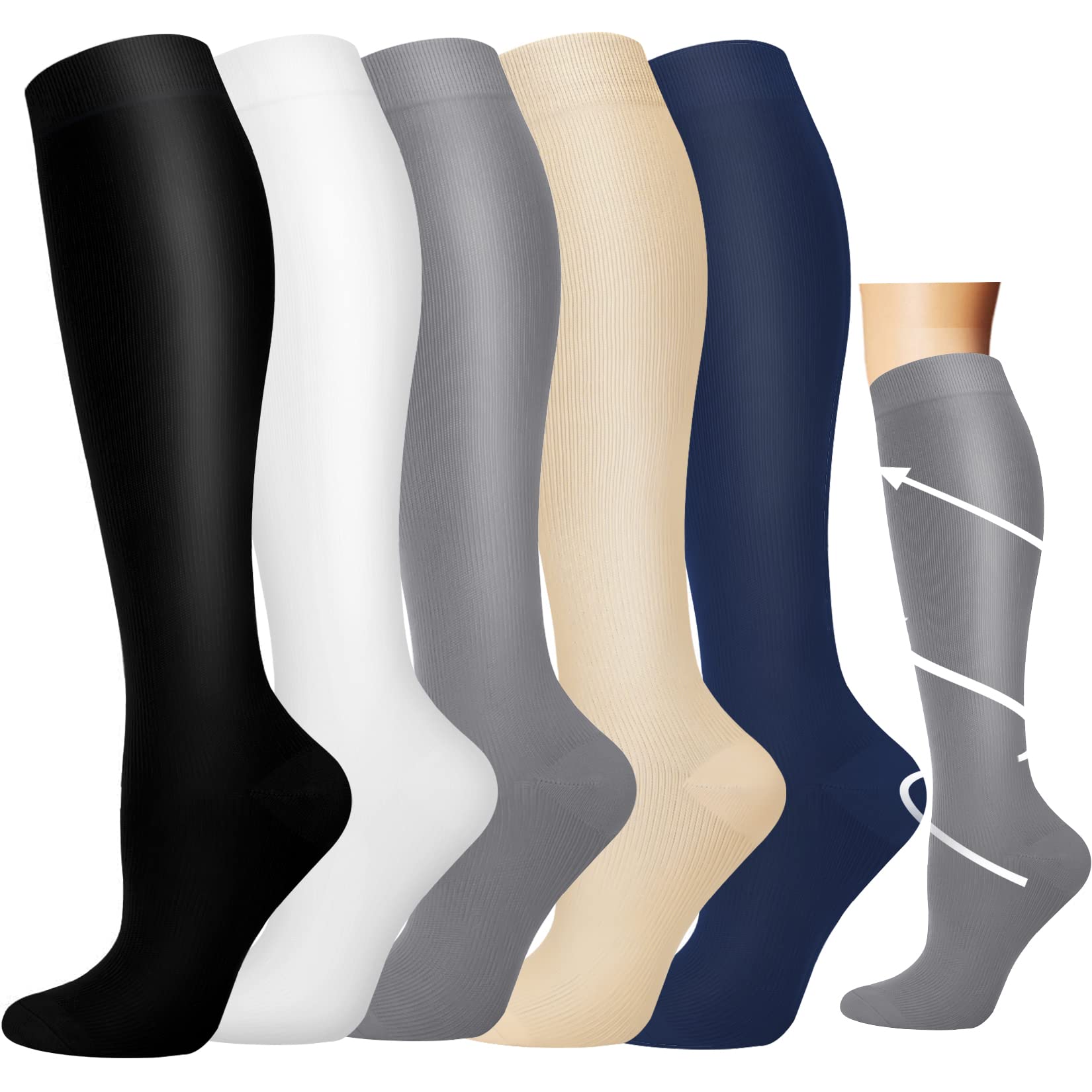 Hi Clasmix Graduated Compression Socks for Women & Men - Wide Calf Support Socks for Improved Circulation, Running, Nursing, Travel & Pregnancy Relief - Best for Athletes, Nurses & Frequent Flyers - Perfect for Workouts, Long Shifts & Air Travel