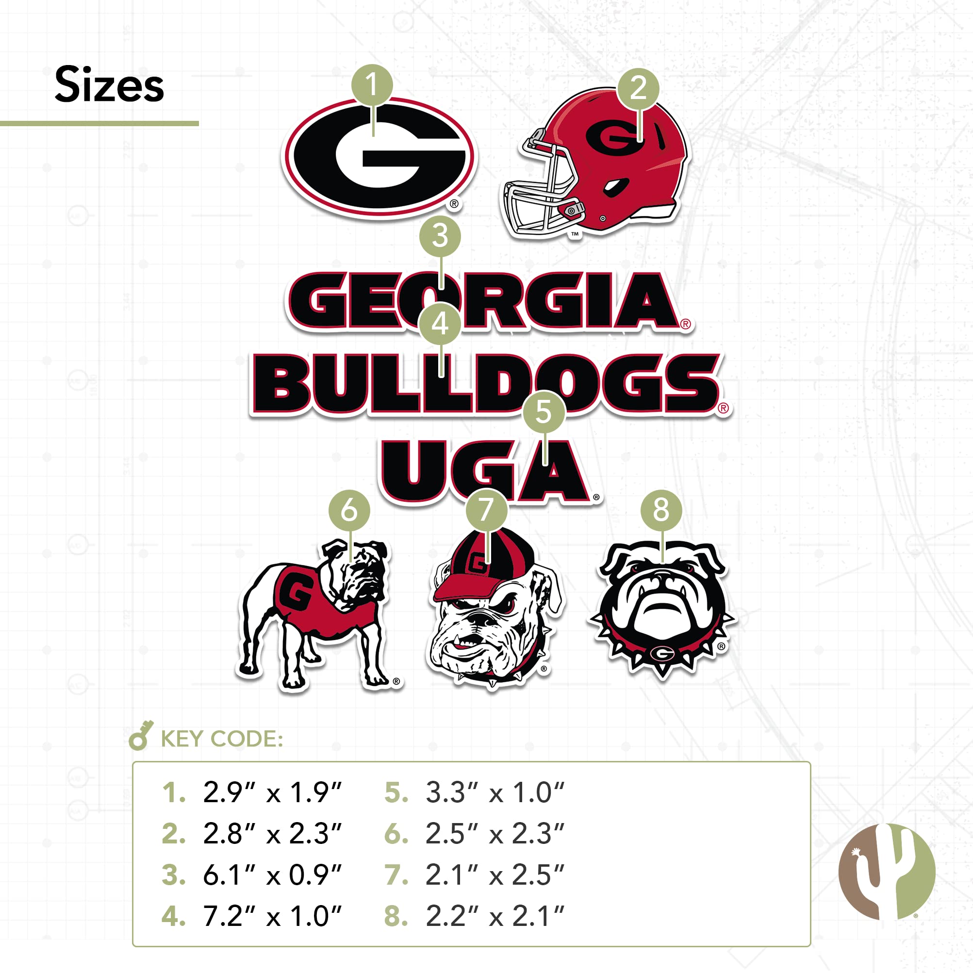 UGA Bulldogs Stickers - Vinyl Decals for Laptop, Water Bottle, Car & Scrapbook | University of Georgia Dawgs Cactus Design | Perfect for Game Day, School Spirit & College Decor