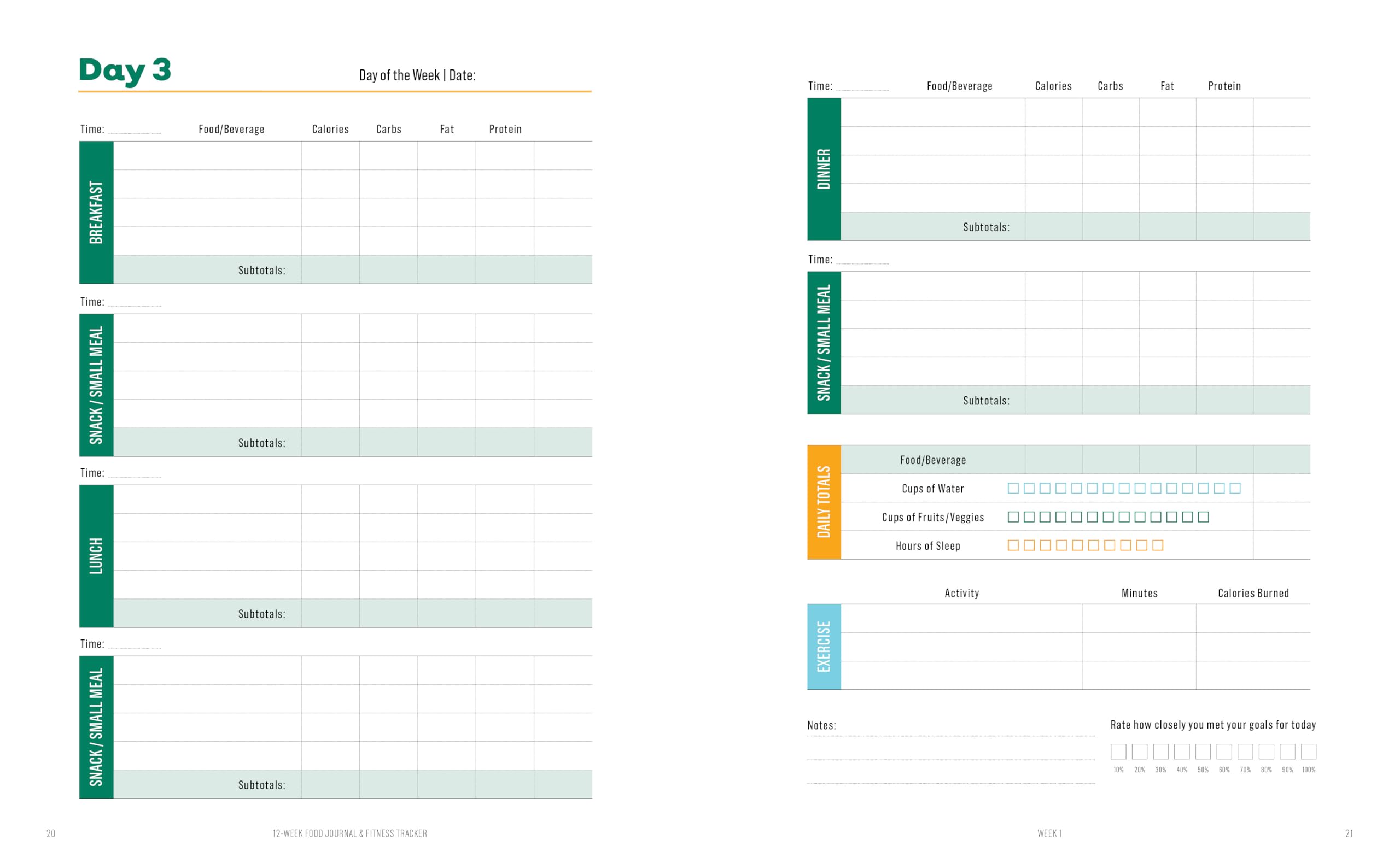 12-Week Food Journal & Fitness Tracker - Meal Planner for Weight Loss, Diet & Exercise Goal Setting | Perfect for Healthy Lifestyle & Weight Management
