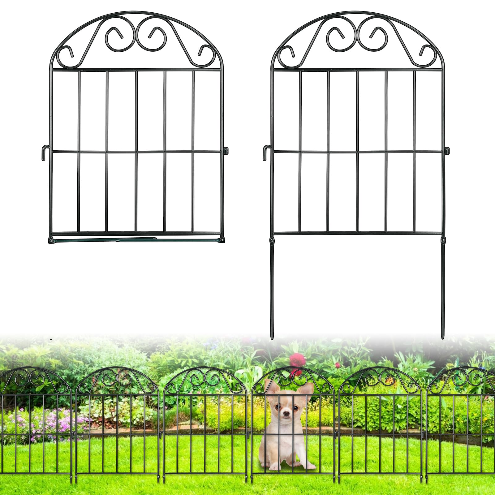 ADAVIN 24 Panels Collapsible Garden Fence - 26 Ft Long x 24 Inch Tall Black Rustproof Metal Wire Animal Barrier for Dogs, Rabbits & Pets | Flower Bed Edging, Landscape Border for Patio, Yard & Outdoor Decor | Perfect for Protecting Gardens, Containing Pets & Enhancing Curb Appeal