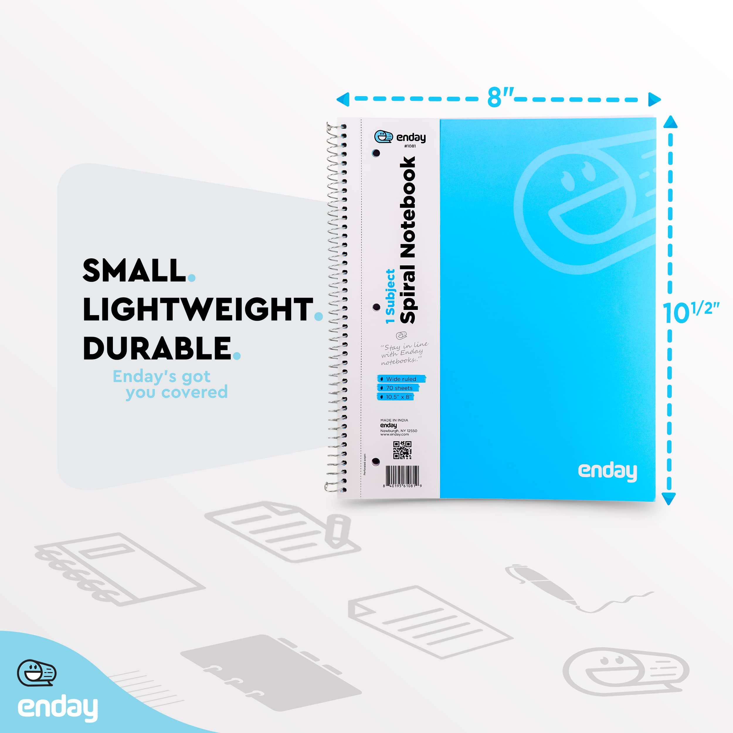Enday Spiral Notebook Wide Ruled - 1 Subject Hardcover Spiral Bound Notebook, 70 Sheets Lined Paper for School, College & Office, 6 Pack (Pink, Purple, Green, Blue, Red, Grey) - Perfect for Note Taking, Journaling & Gift Giving