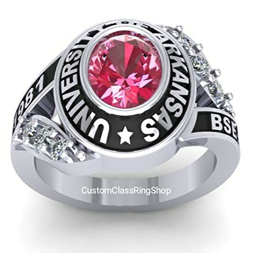 925 Sterling Silver Custom School Class Ring for Women - Personalized Graduation Jewelry Gift for Her, Perfect for High School & College Alumni