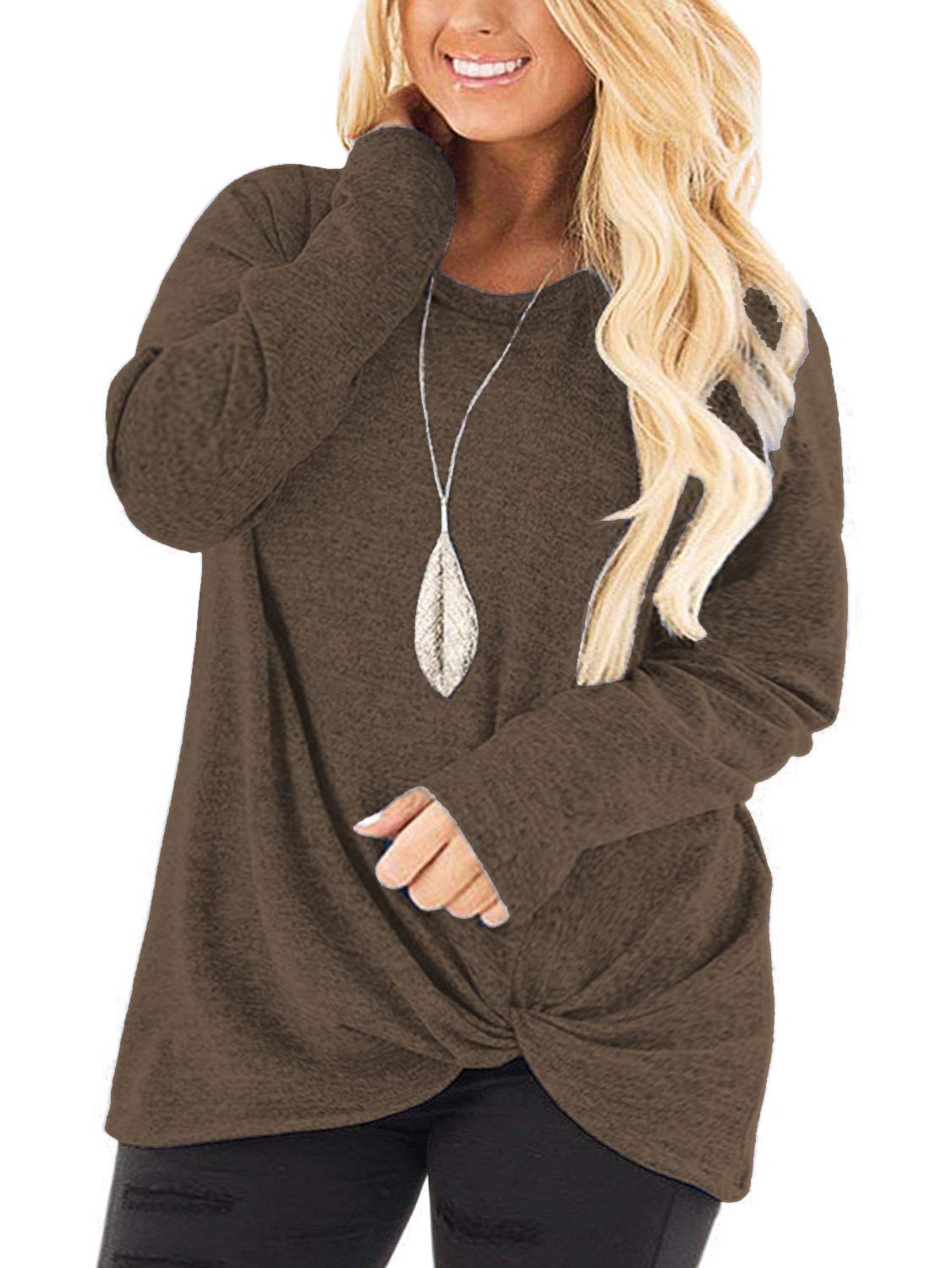 Plus Size Women's Knotted Long Sleeve T-Shirt - Loose Casual Blouse for Women | Comfortable & Stylish Top for Everyday Wear, Work & Outings