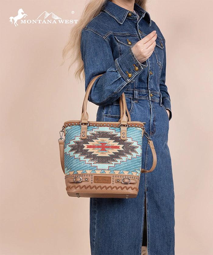 Montana West Aztec Print Concealed Carry Tote Bag Set - Stylish & Functional Handbag for Women, Perfect for Everyday Use, Travel, and Concealed Carry