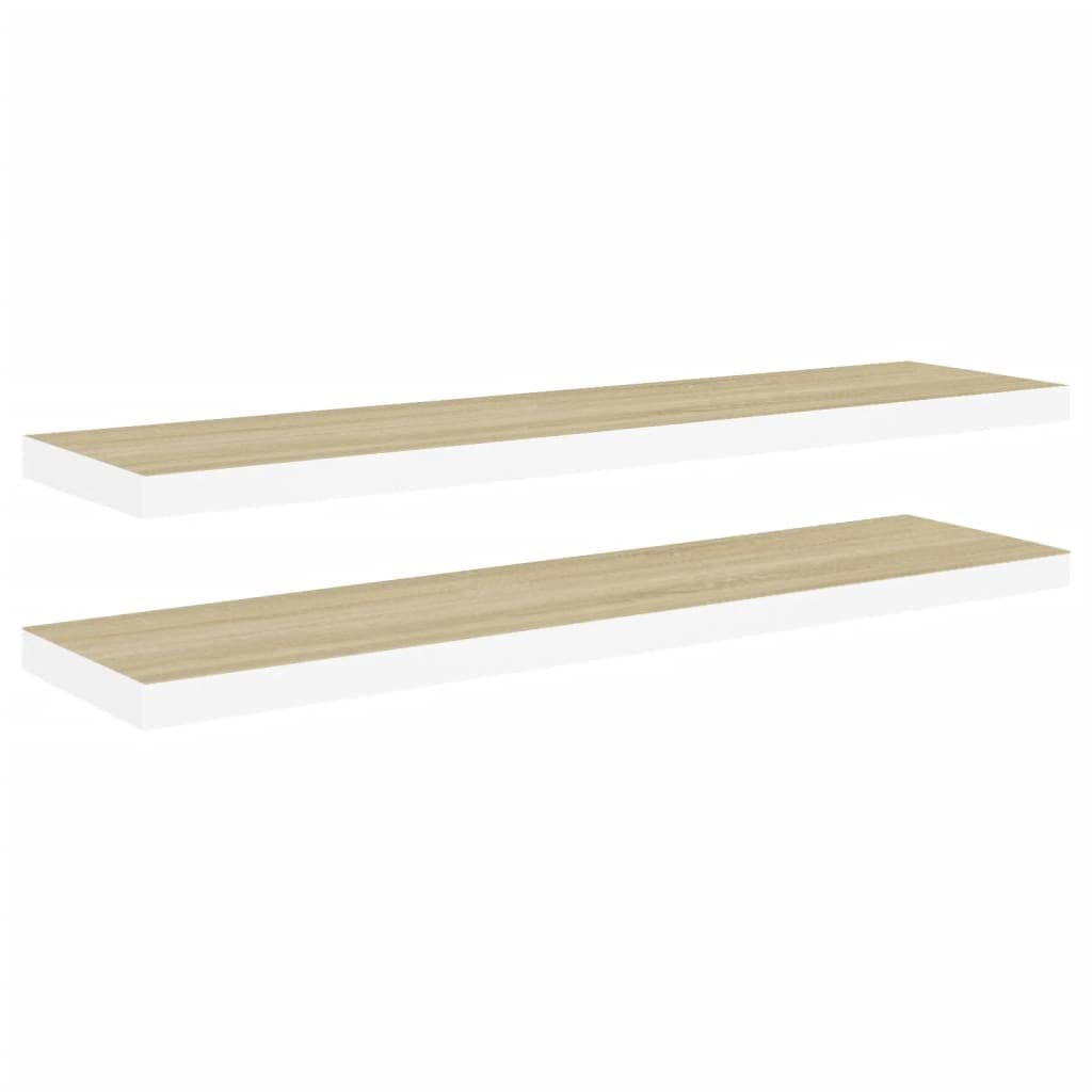 Floating Shelf Wall Mount - 2 Pack Oak & White MDF Shelves (47.2